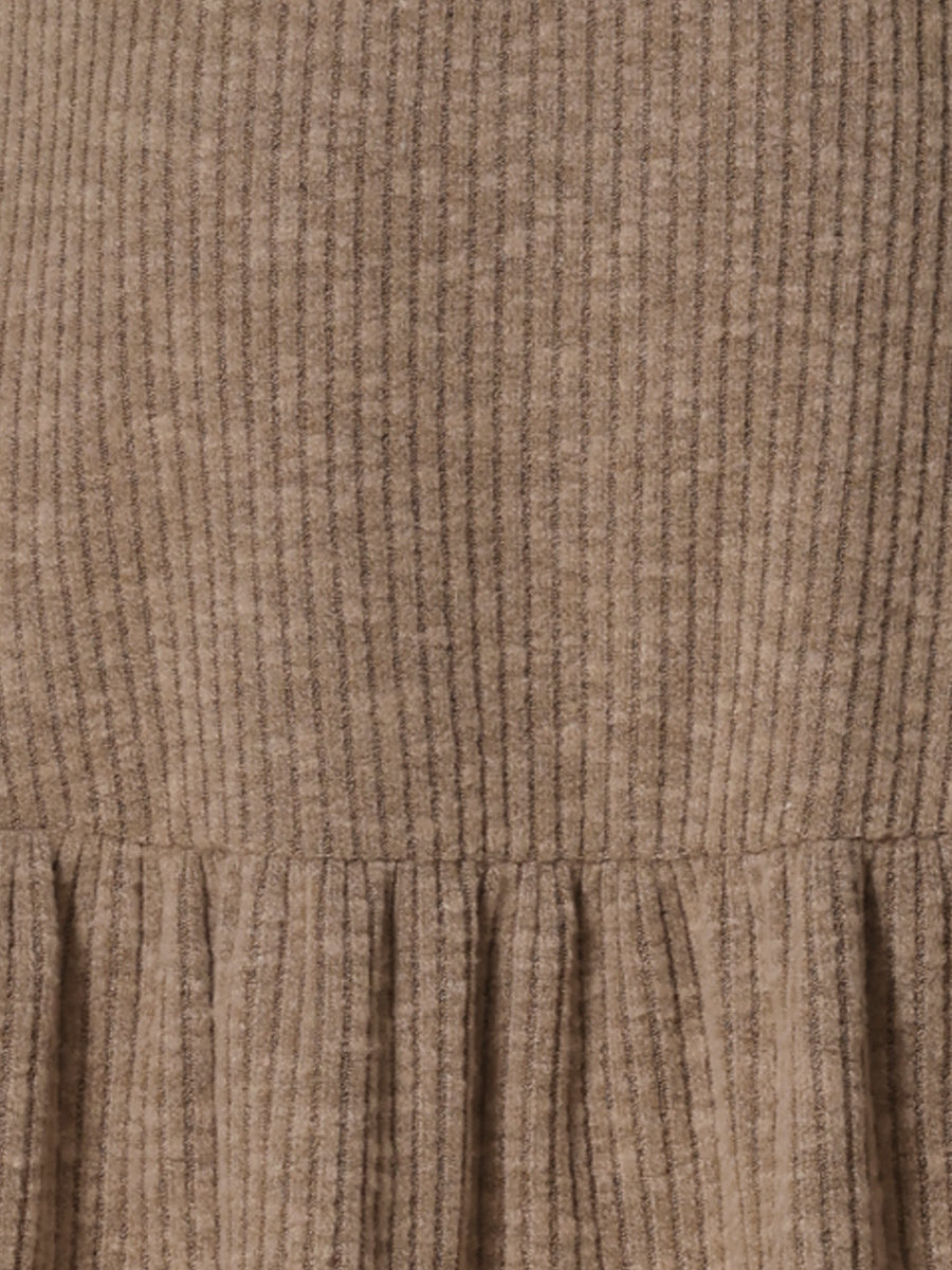 Stretchy Puff Long Sleeve Ruffle Hem Knit Midi Sweater Dress