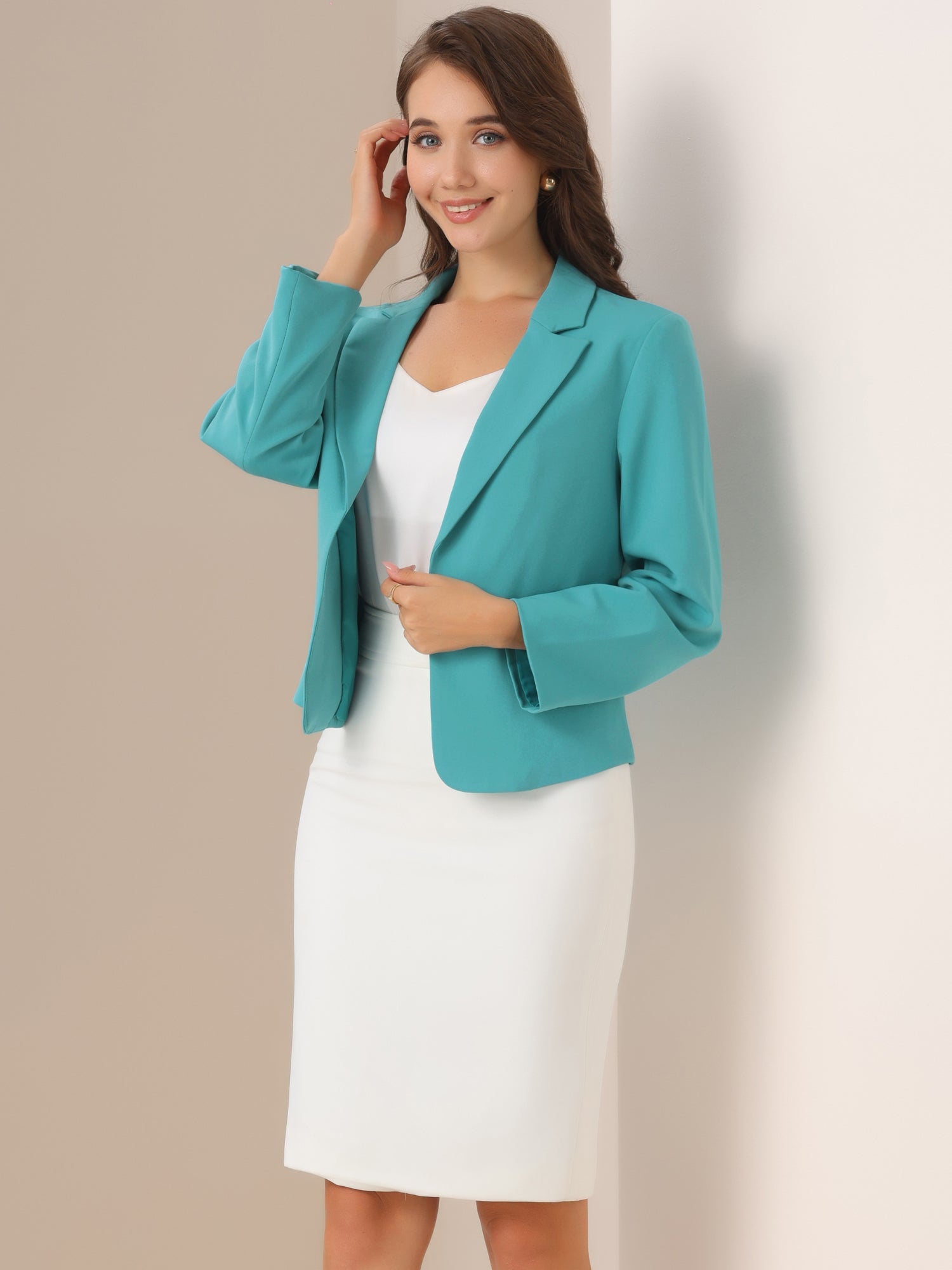 Open Front Office Work Business Crop Suit Blazer Jacket