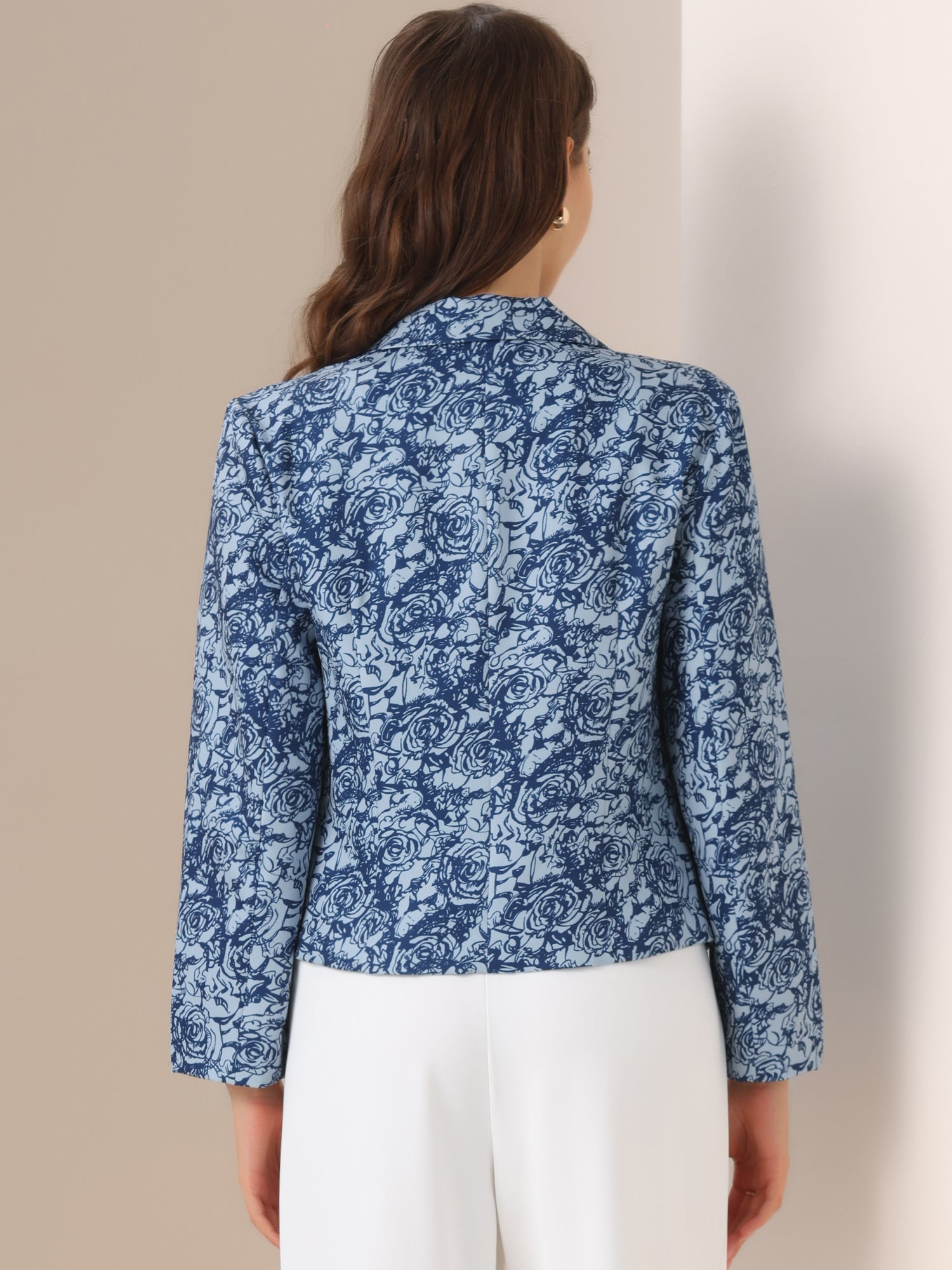 Open Front Floral Work Business Crop Blazer Jacket