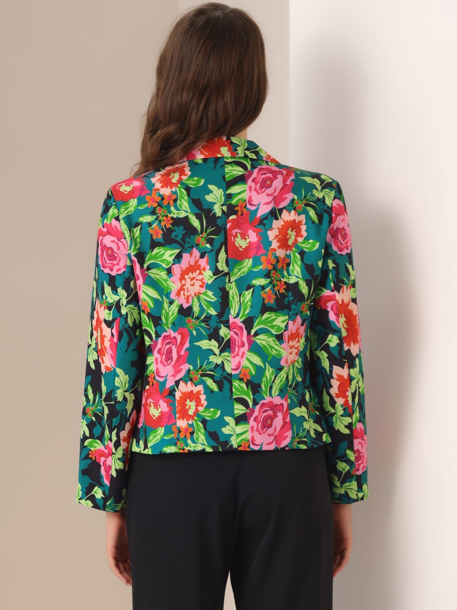 Open Front Floral Work Business Crop Blazer Jacket