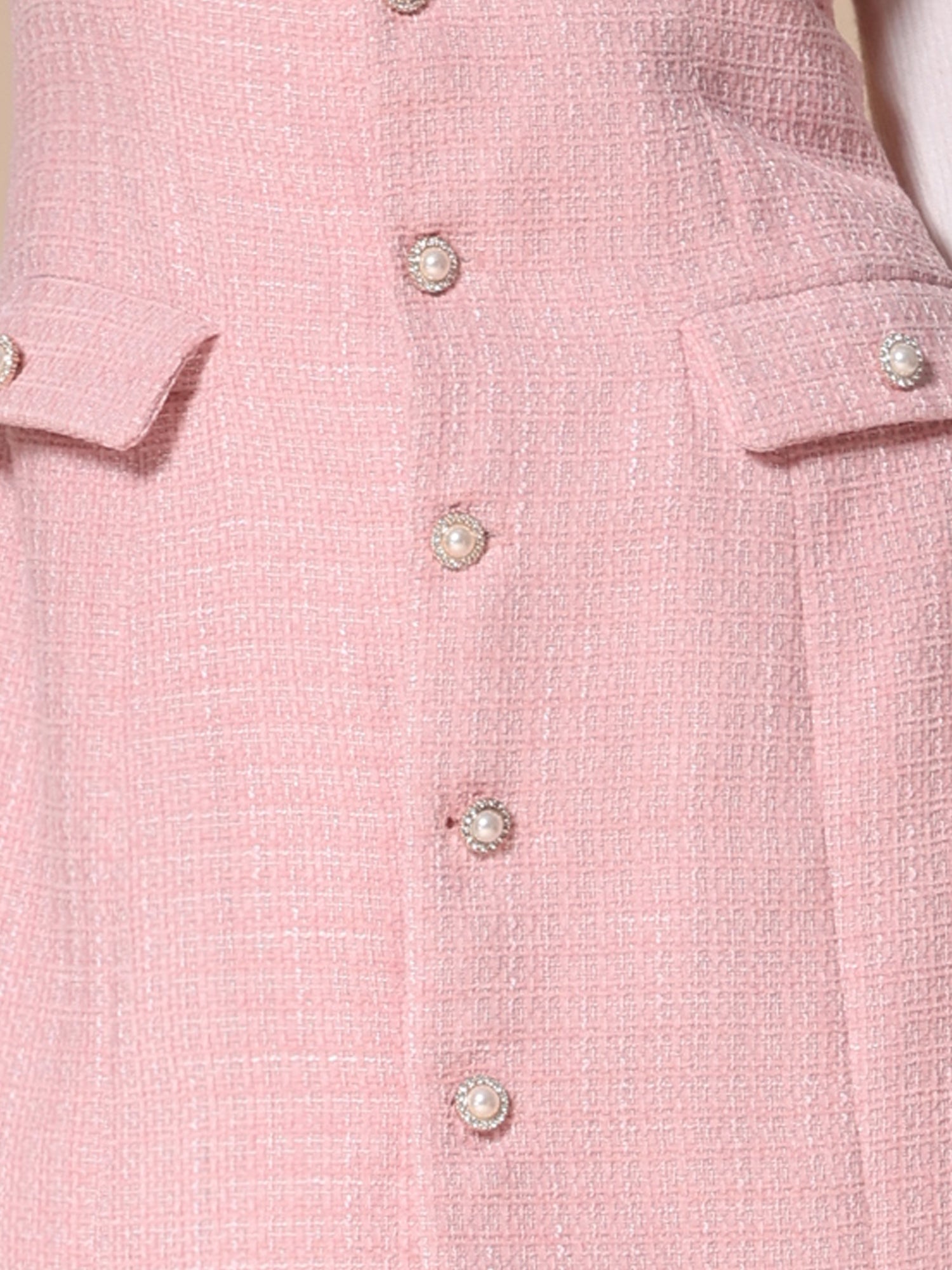 Tweed Sleeveless Button Up Pockets A-Line Pinafore Overall Dress