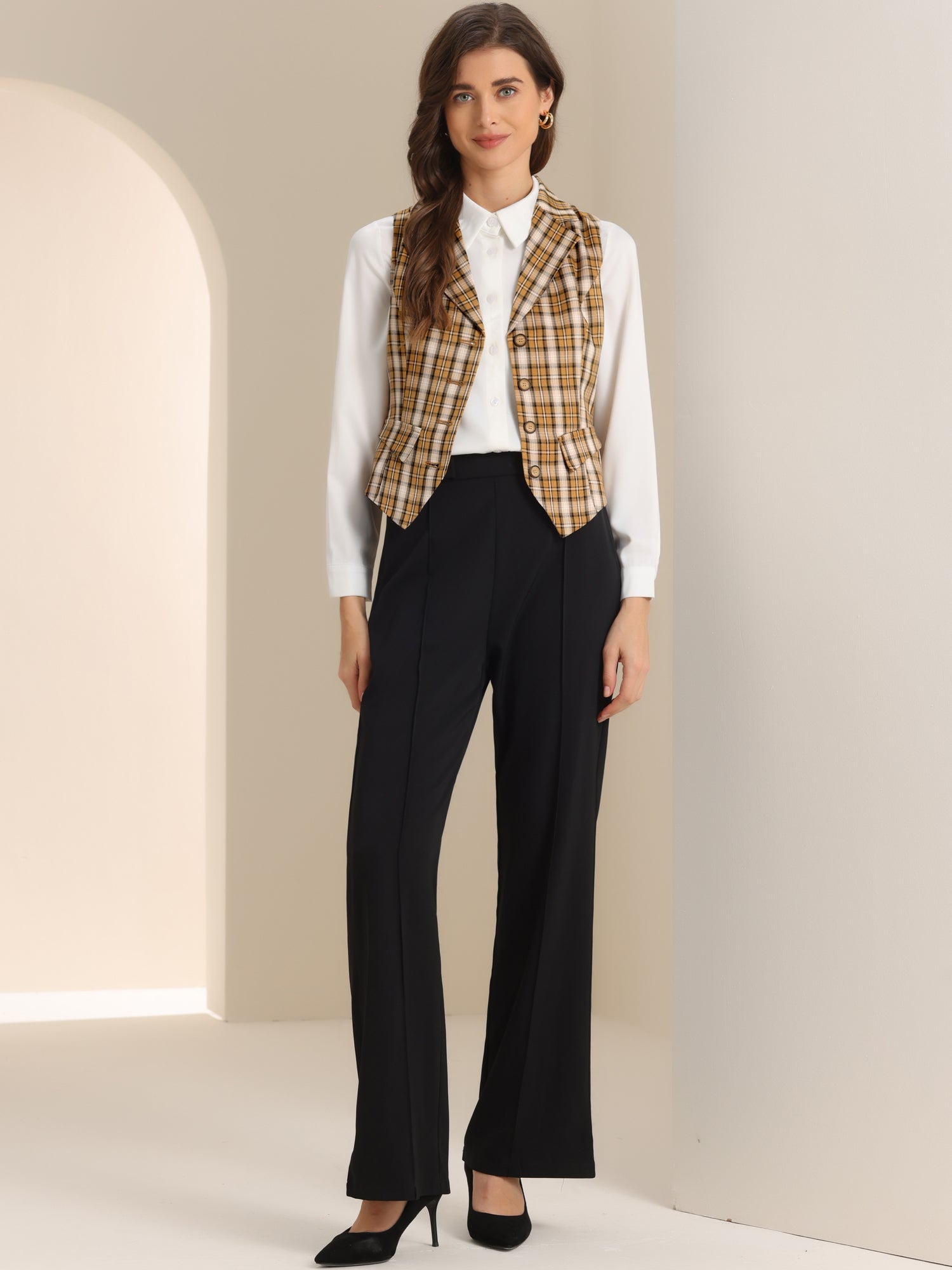 Plaid Waistcoat Notched Lapel Collar Single Breasted Vintage Vest