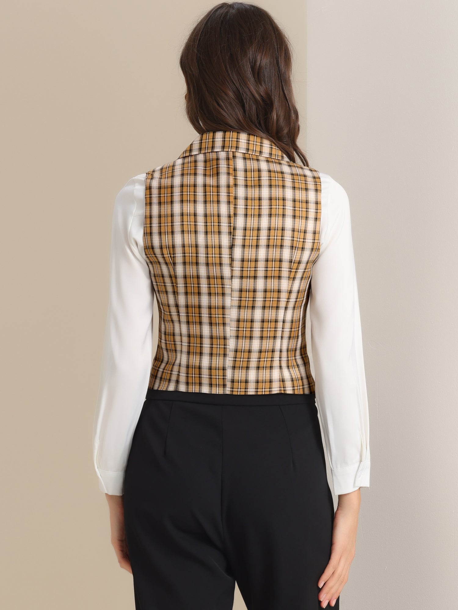 Plaid Waistcoat Notched Lapel Collar Single Breasted Vintage Vest