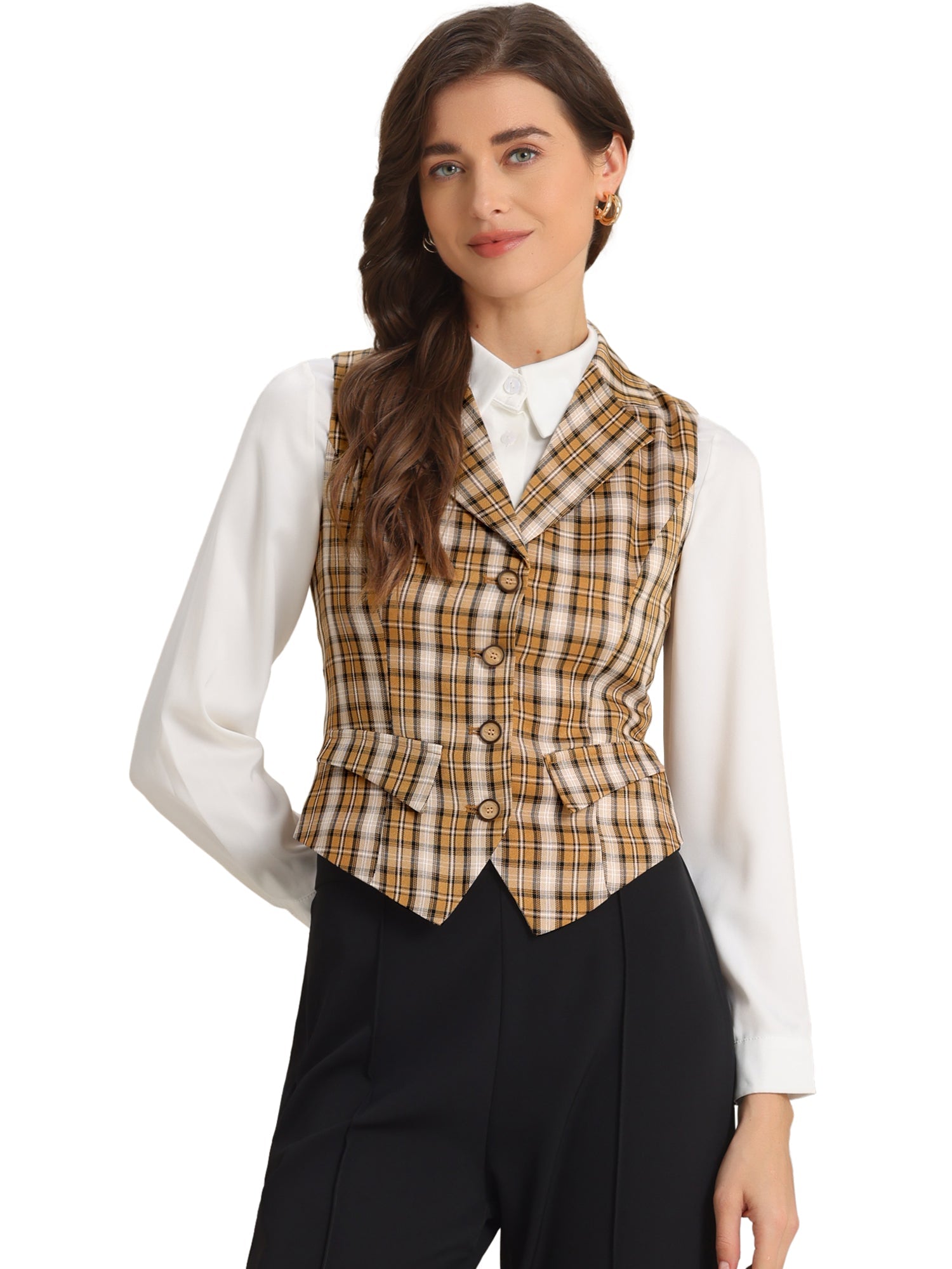 Plaid Waistcoat Notched Lapel Collar Single Breasted Vintage Vest