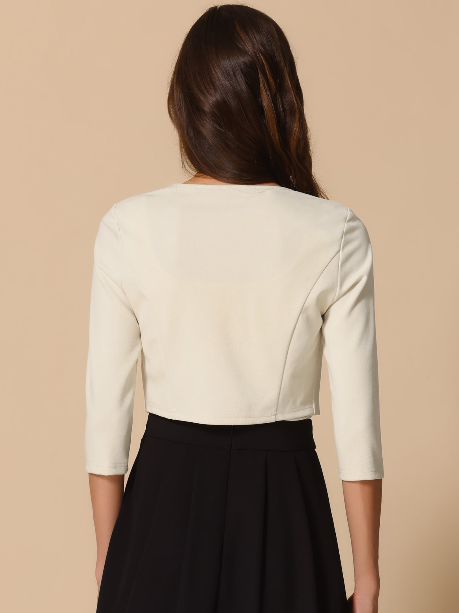3/4 Sleeve Collarless Pleated Open Front Shrugs