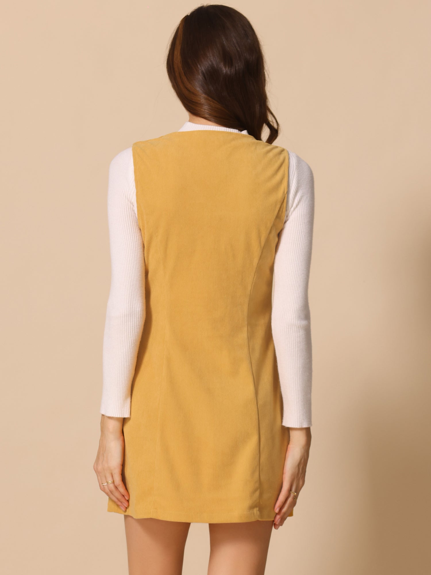 Corduroy Overall Scoop Neck Sleeveless Button Pinefore Dress