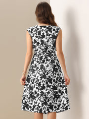 Floral Cowl Neck Cap Sleeve Midi Dress