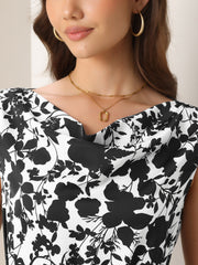 Floral Cowl Neck Cap Sleeve Midi Dress