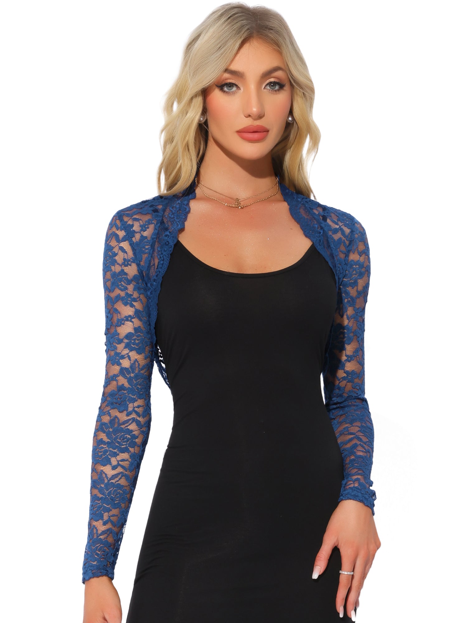 Floral Lace Long Sleeve Open Front Cropped Bolero Shrugs