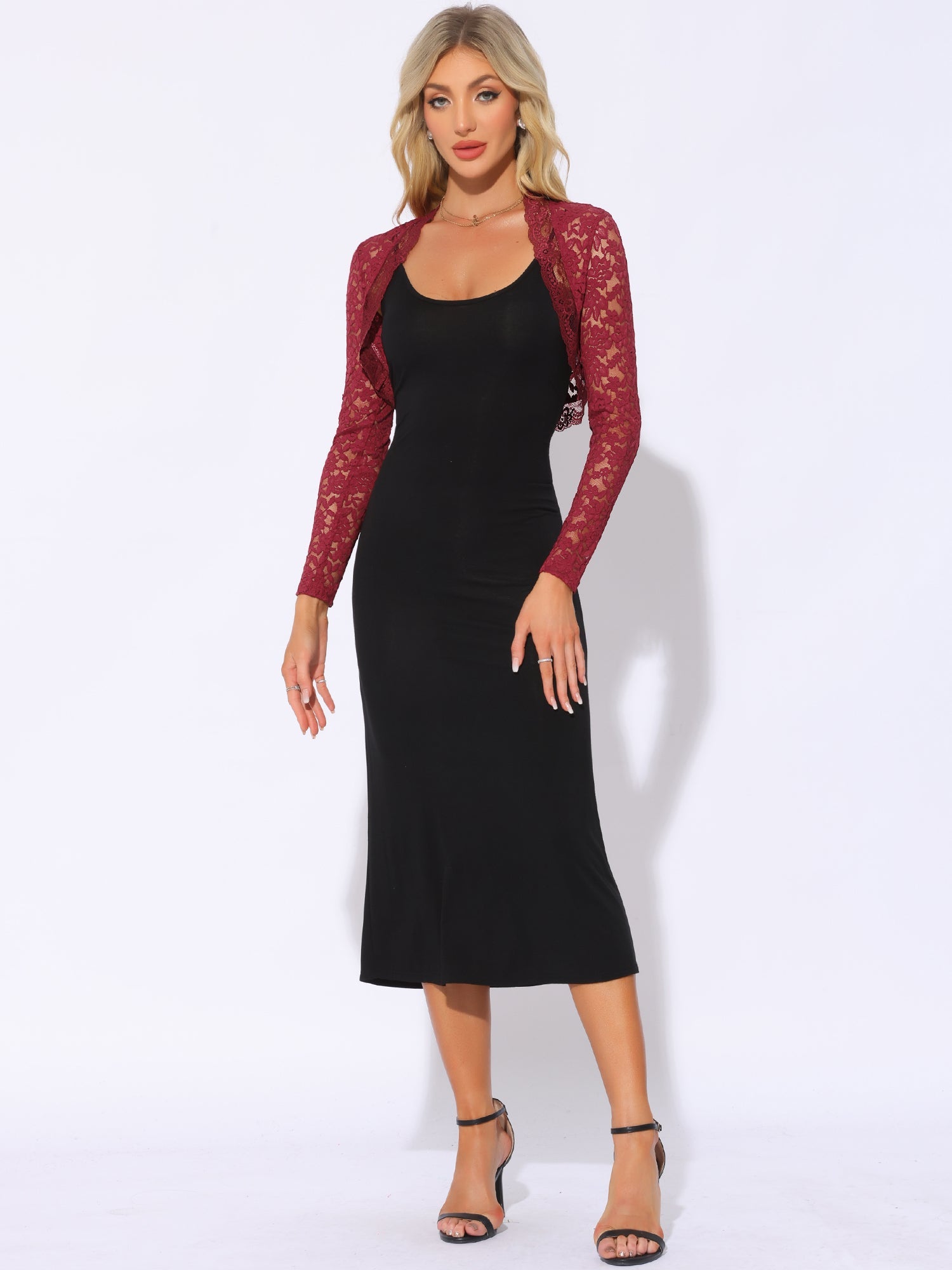 Floral Lace Long Sleeve Open Front Cropped Bolero Shrugs