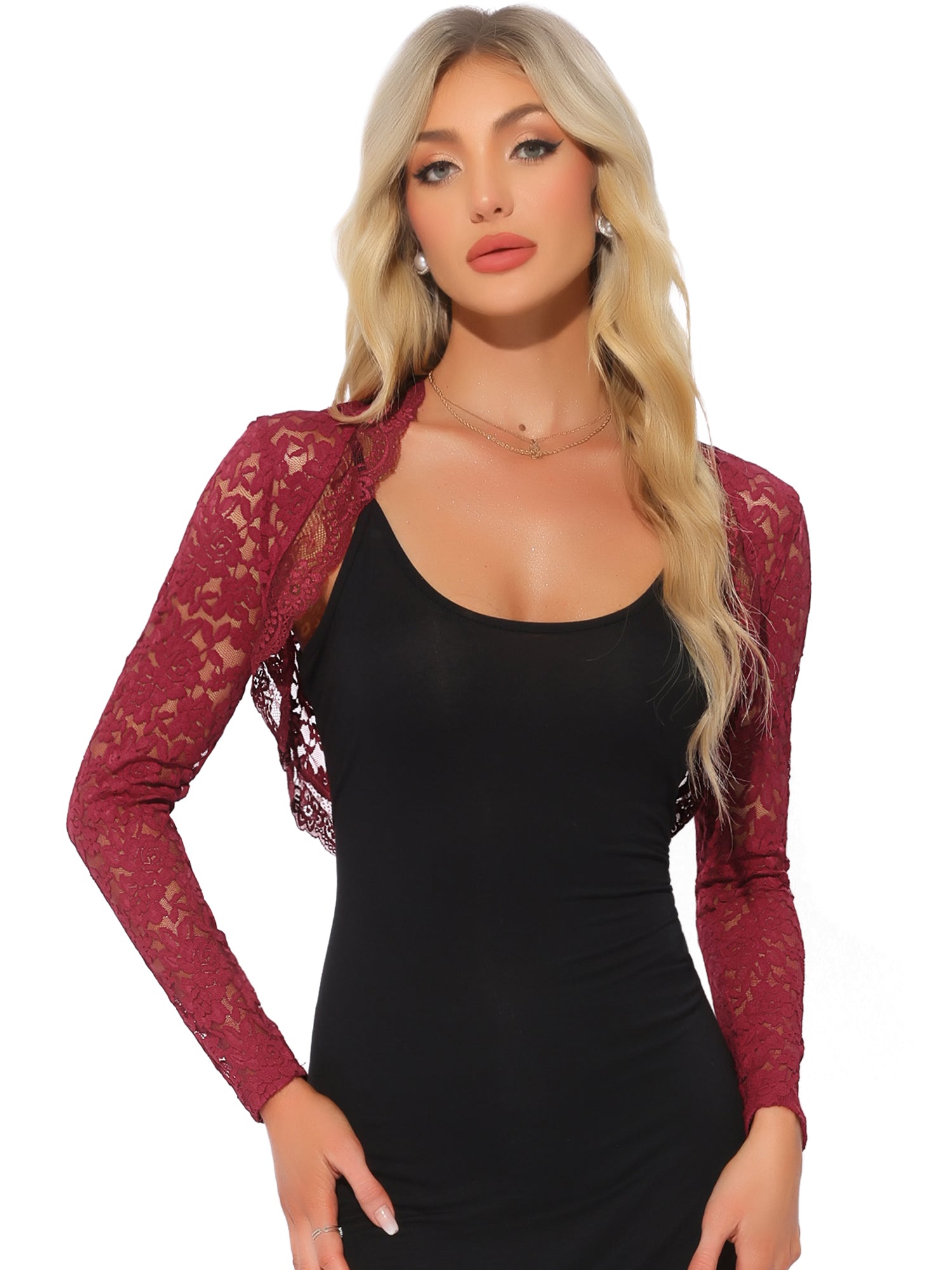 Floral Lace Long Sleeve Open Front Cropped Bolero Shrugs