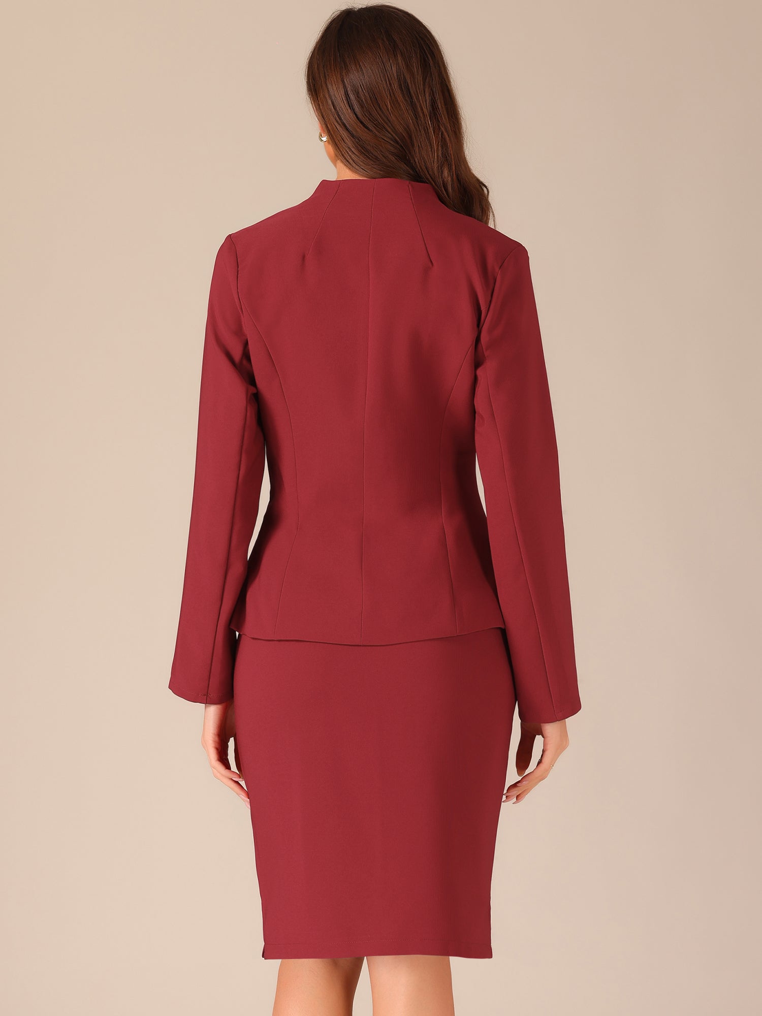 2pc Business Collarless Blazer and Formal Pencil Skirt Suit Sets