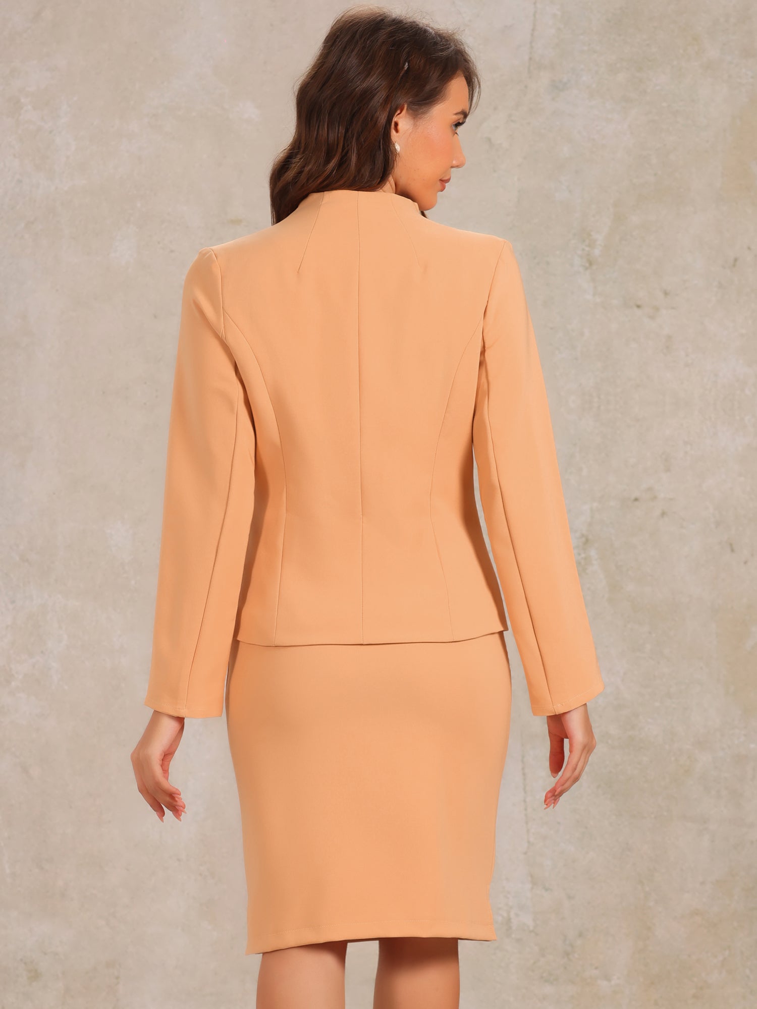 2pc Business Collarless Blazer and Pencil Skirt Suit Sets