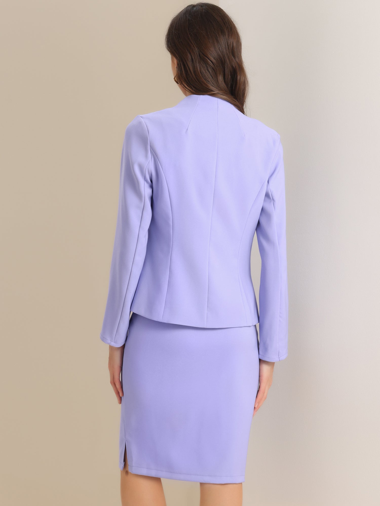 2pc Business Collarless Blazer and Formal Pencil Skirt Suit Sets