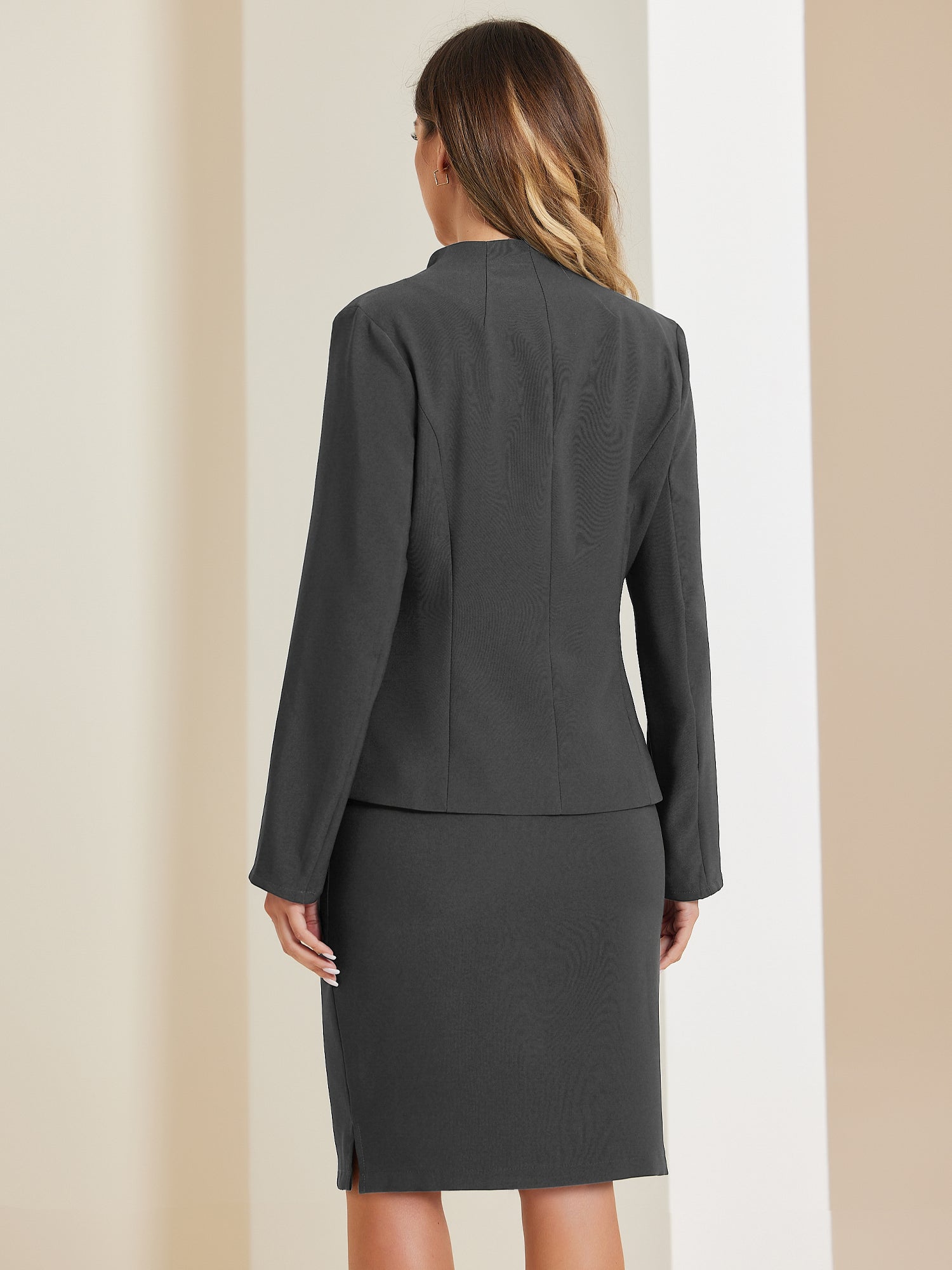 2pc Business Collarless Blazer and Pencil Skirt Suit Sets