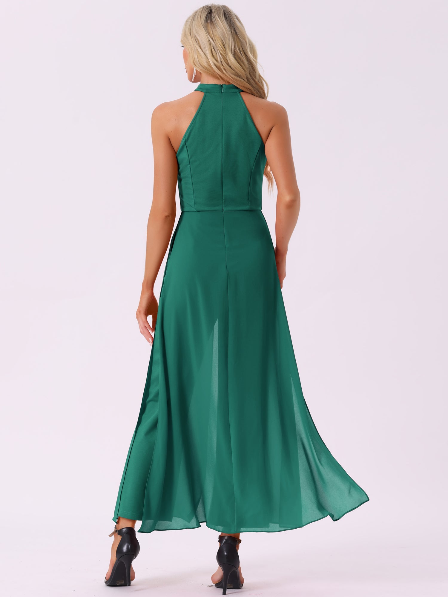 Sleeveless Halter Neck Belted Elegant Wedding Cocktail Dressy Jumpsuits