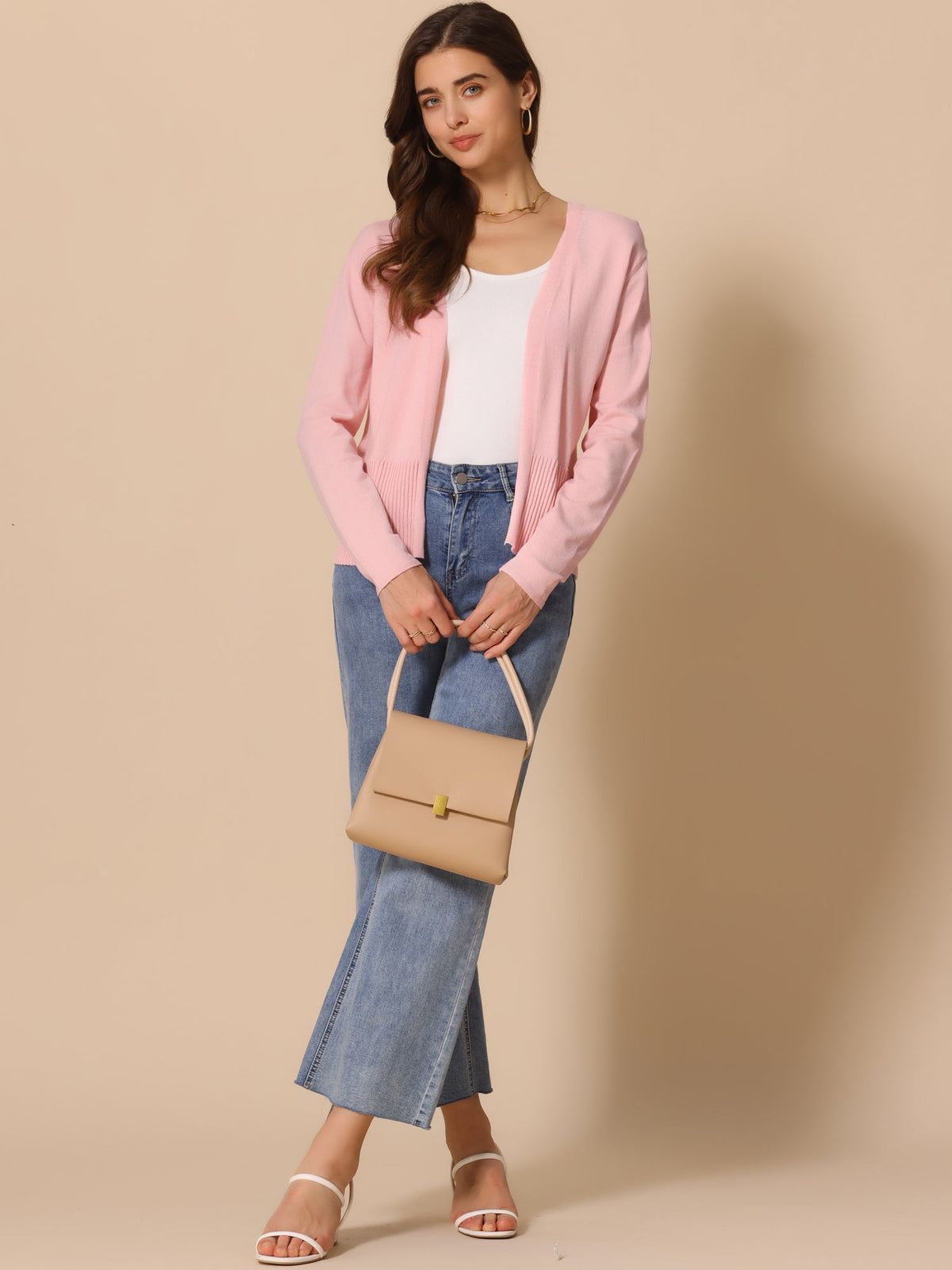 Casual Open Front Long Sleeve Knitted Cardigan