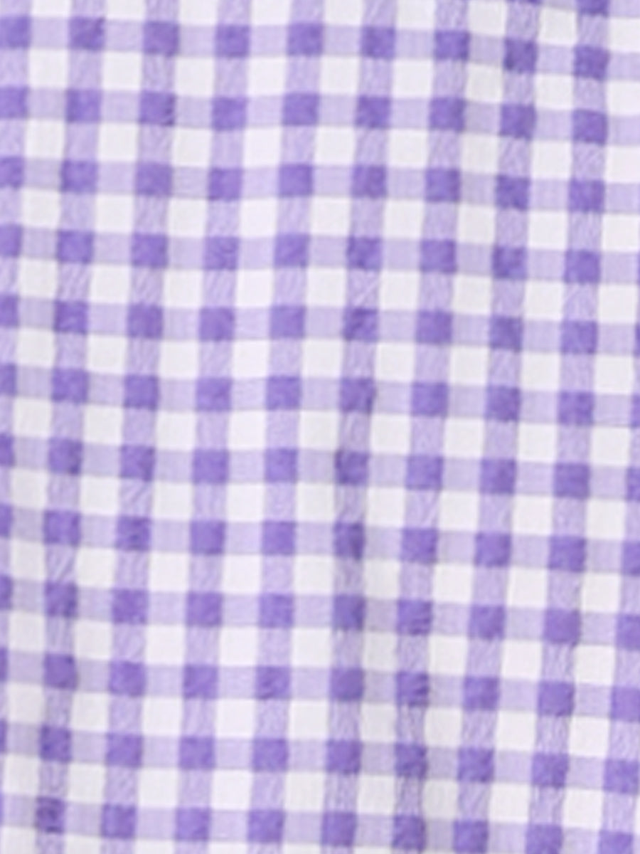 Plaid Blouse Puff Sleeve Ruffle Peter Pan Collar Shirt Top
