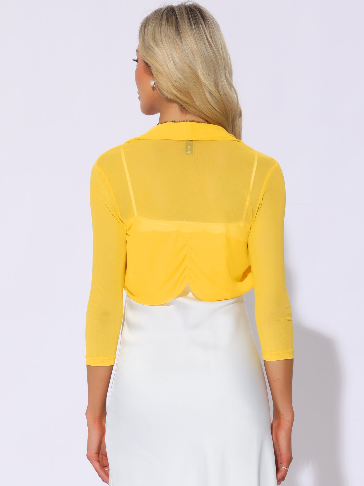 Semi Sheer Mesh Elegant 3/4 Sleeve Stretchy Cropped Bolero Shrugs