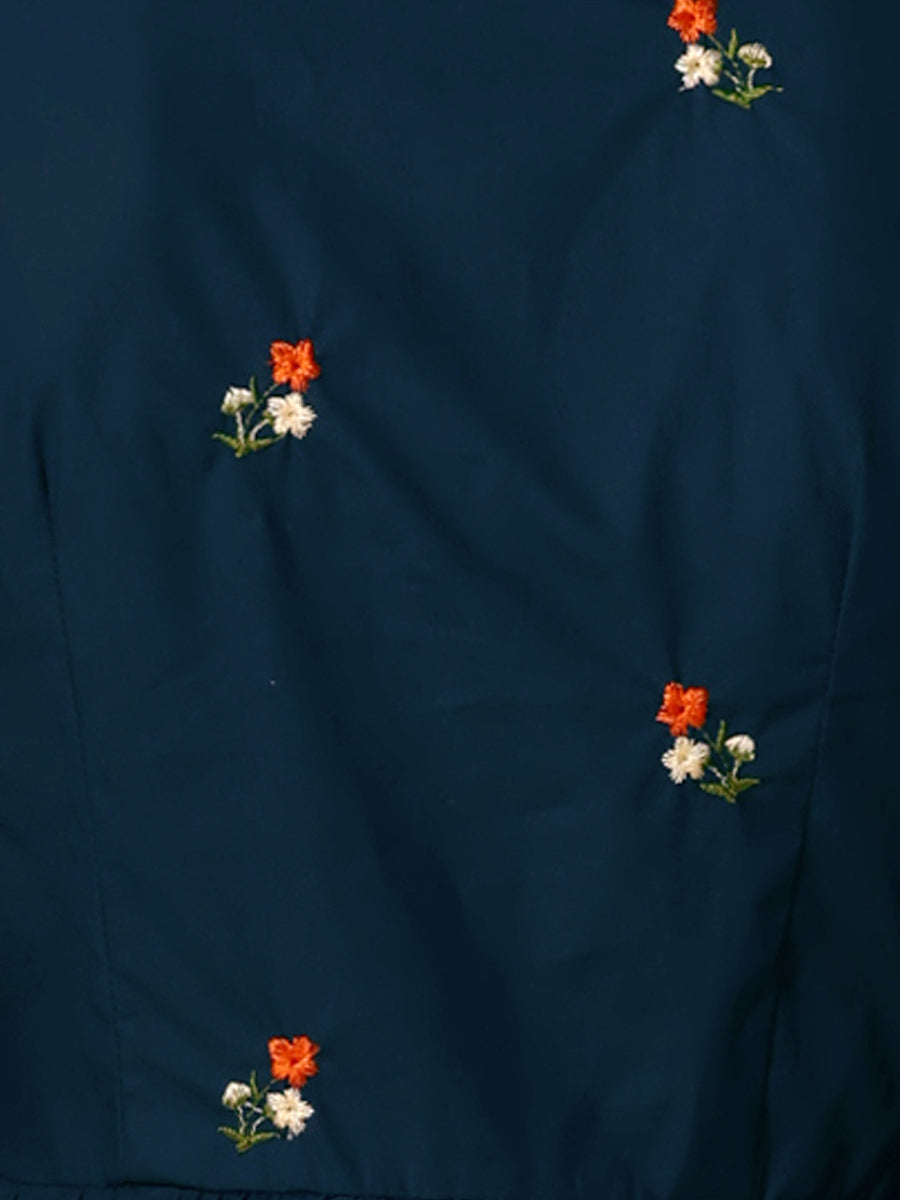 Casual Long Sleeve Half Placket Embroidered Floral Mini Shirt Dress