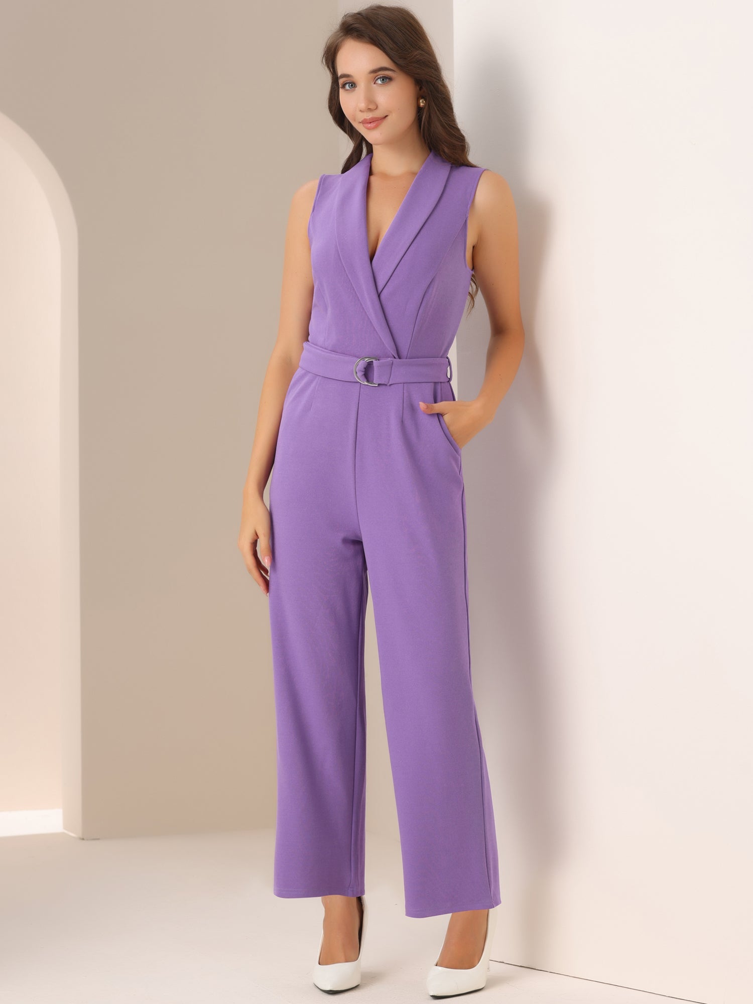 Elegant Office Work Sleeveless Belted Long Jumpsuit