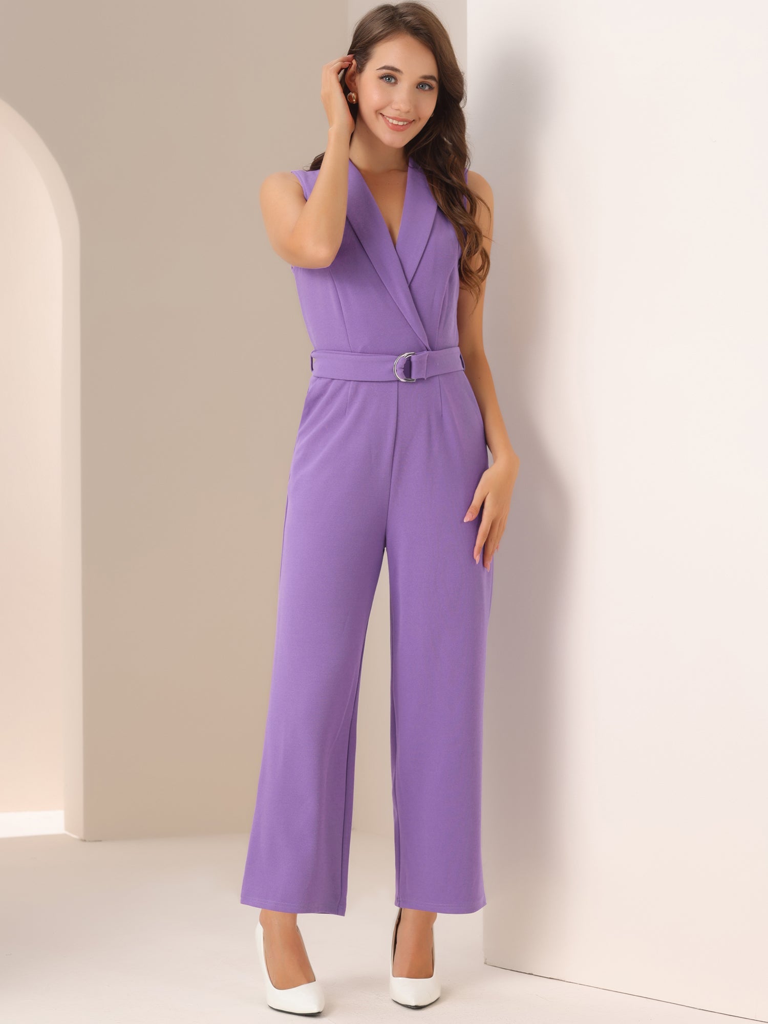 Elegant Office Work Sleeveless Belted Long Jumpsuit