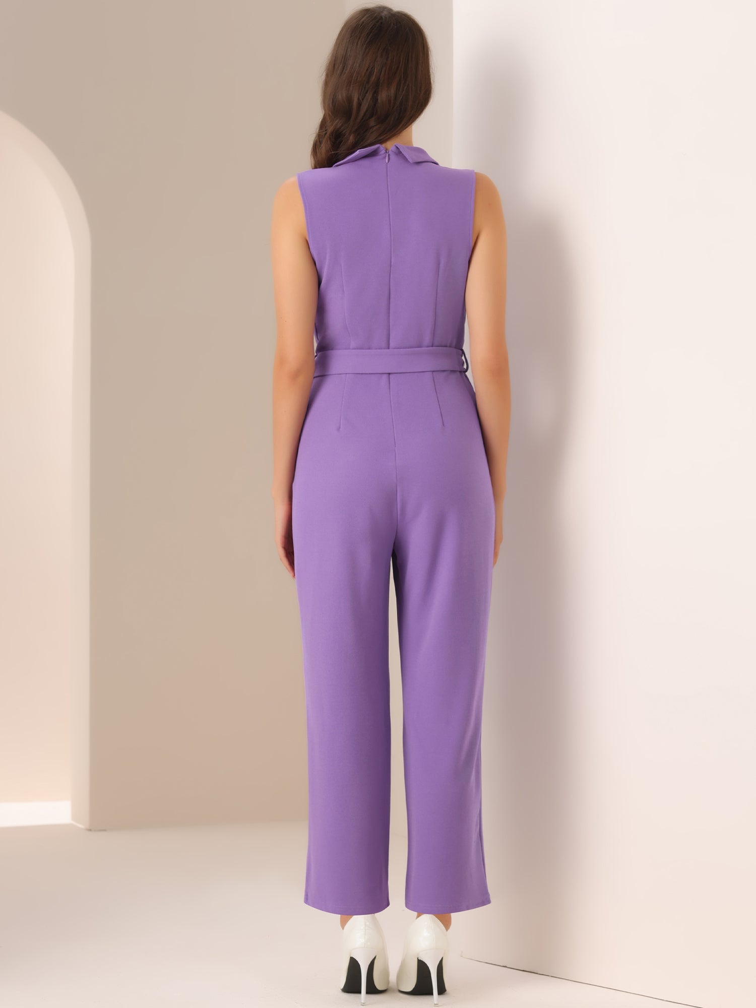 Elegant Office Work Sleeveless Belted Long Jumpsuit