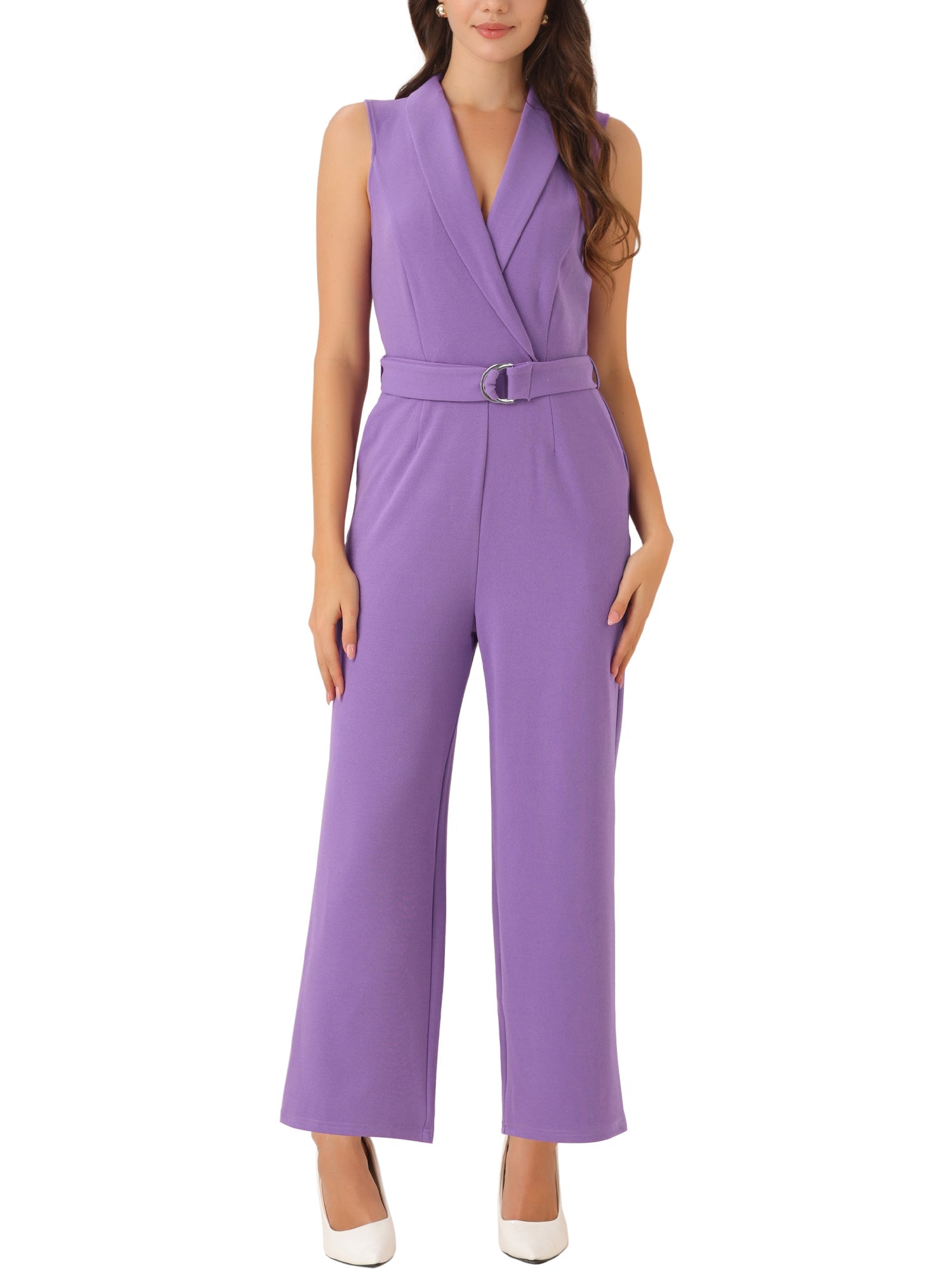Elegant Office Work Sleeveless Belted Long Jumpsuit