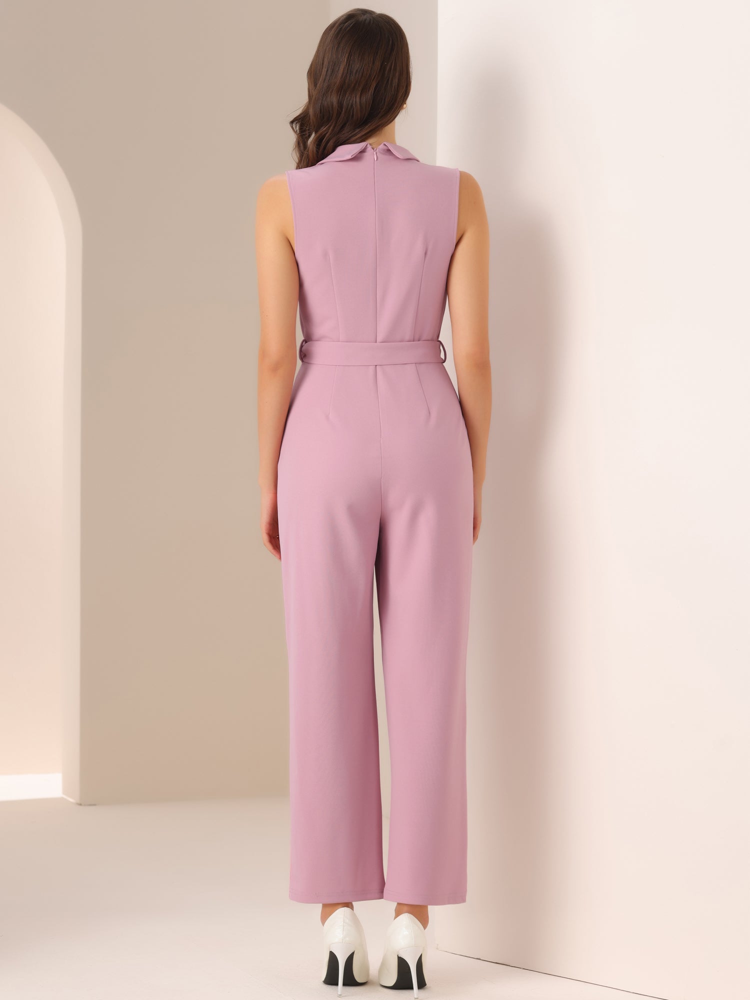 Elegant Office Work Sleeveless Belted Long Jumpsuit