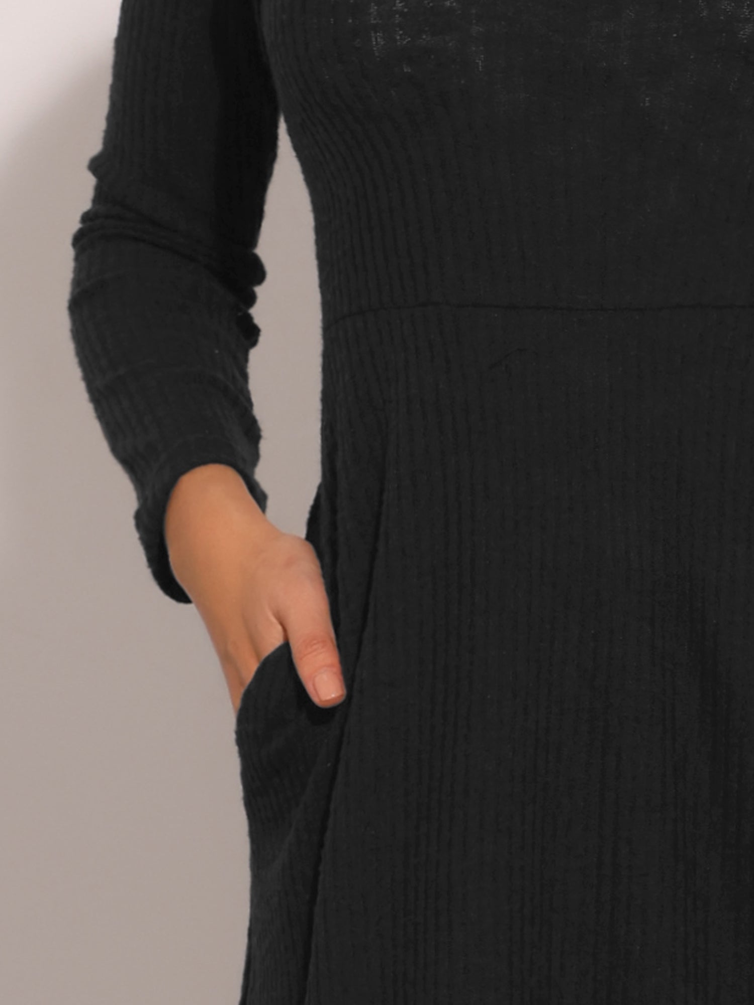 Casual Square Neck A-Line Pockets Midi Knitted Sweater Dress