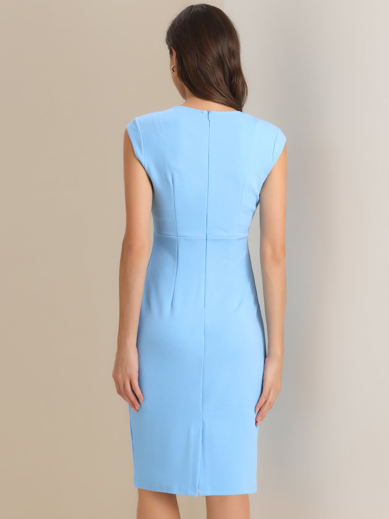 Sheath Pencil Sleeveless Pleated Front Elegant Business Dress