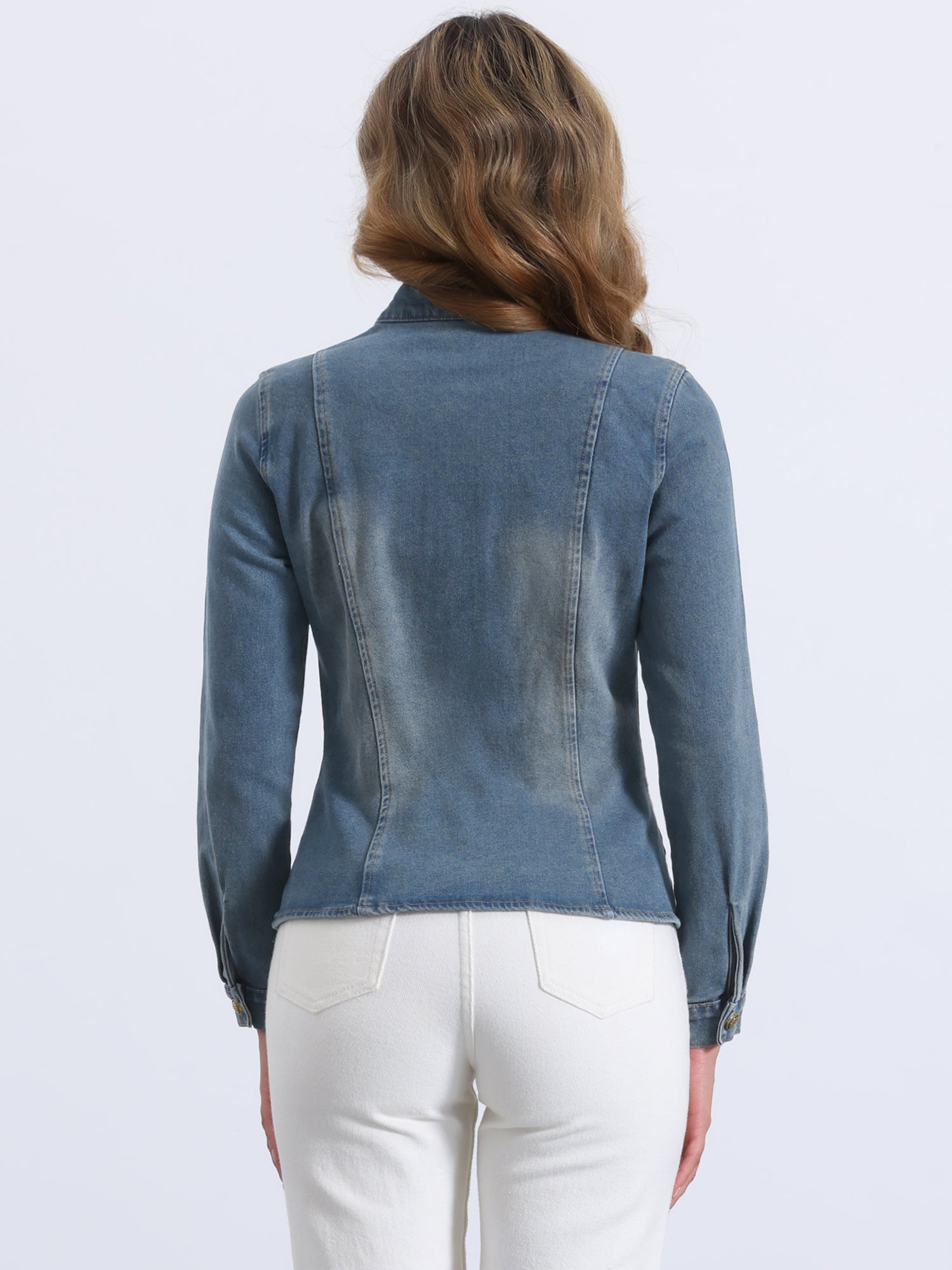 Casual Denim Classic Stand Collar Long Sleeve Jean Jacket