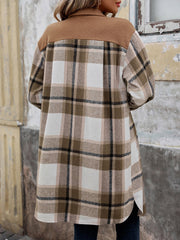 Brushed Long Sleeves Plaid Shacket Shirt Jacket