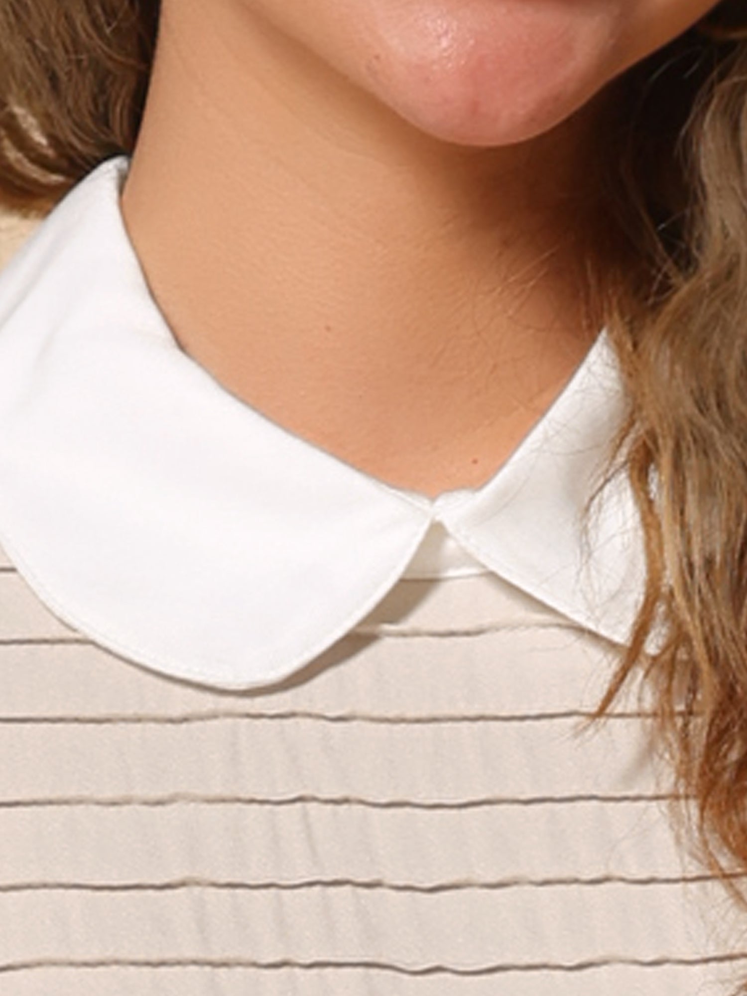 Pleated Contrast Peter Pan Collar Puff Short Sleeve Blouse