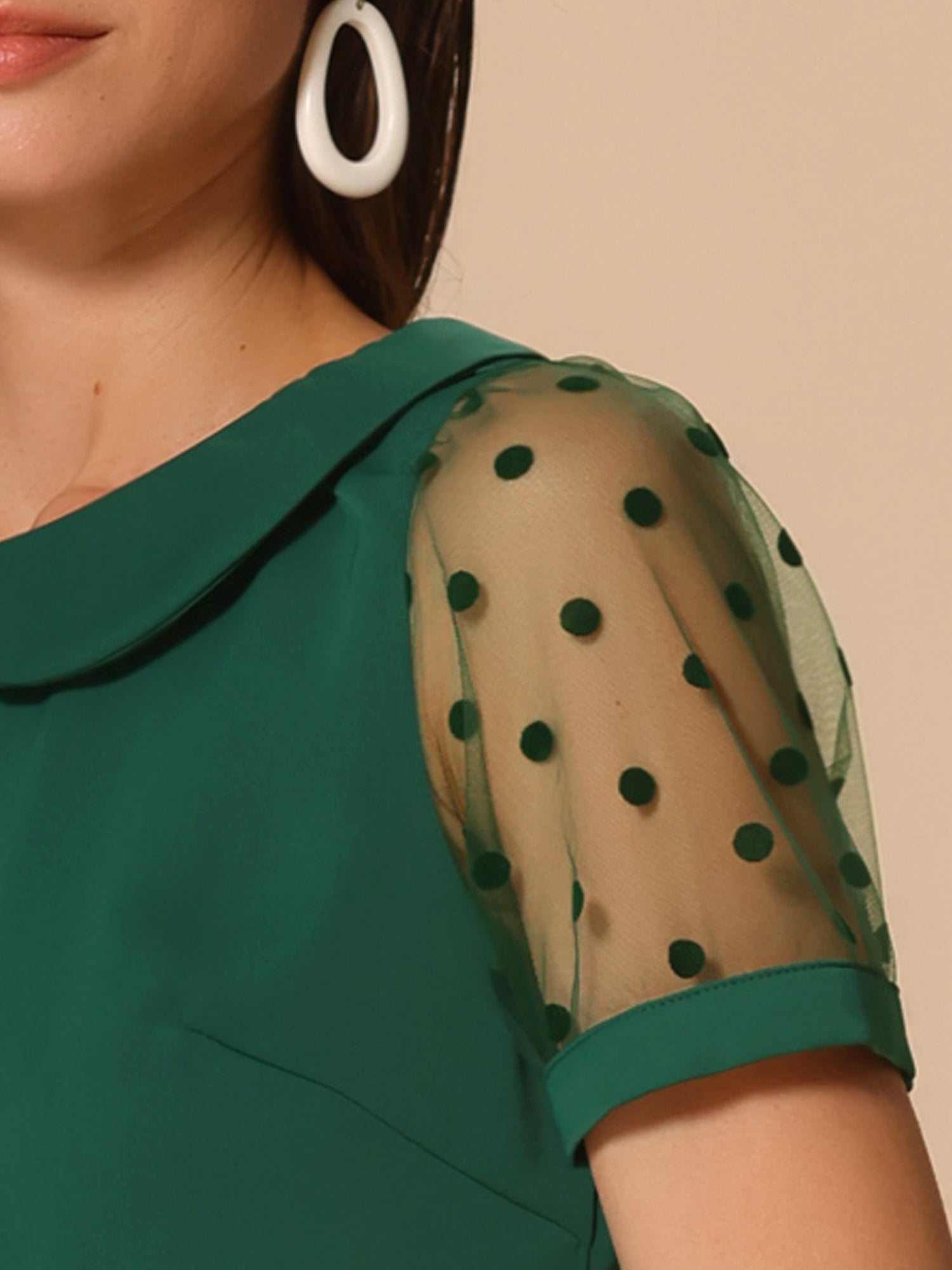 Peter Pan Collar Puff Mesh Short Sleeve Polka Dot Blouse