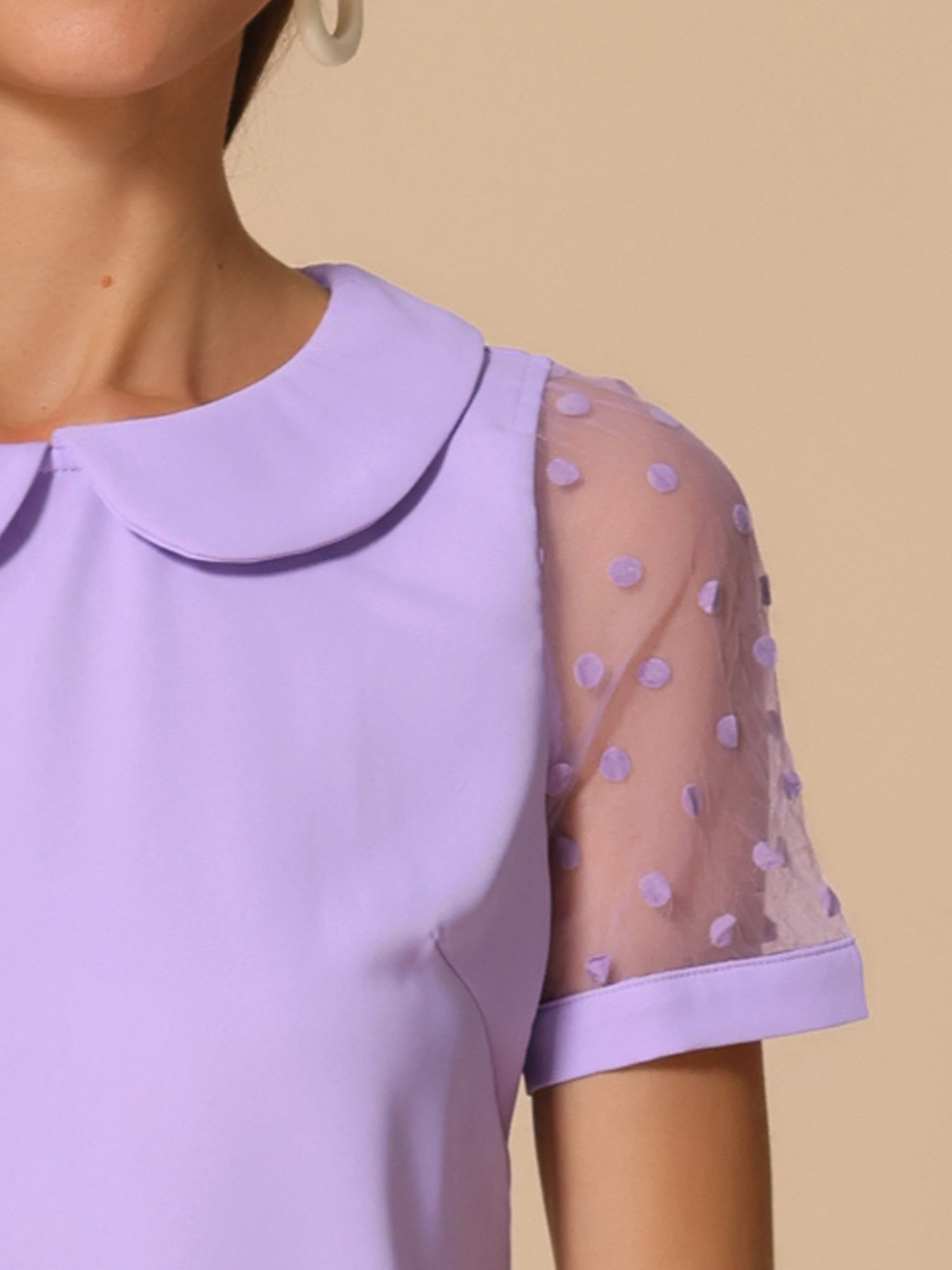 Peter Pan Collar Puff Mesh Short Sleeve Polka Dot Blouse