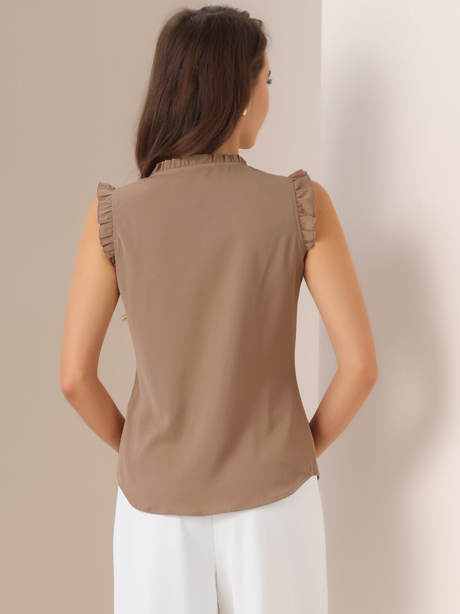 Ruffled Sleeveless Blouse 1950s Vintage Work Business Tops