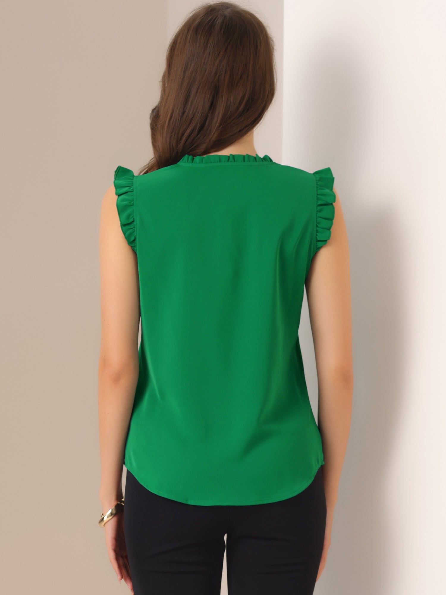 Ruffled Sleeveless Blouse 1950s Vintage Work Business Tops