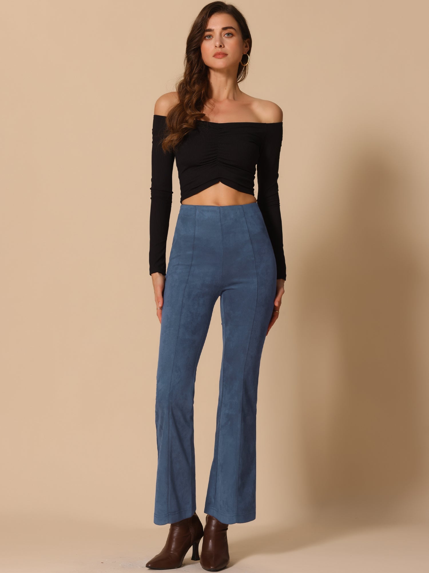 Faux Suede Wide Leg Casual Business Flared Bell Pants