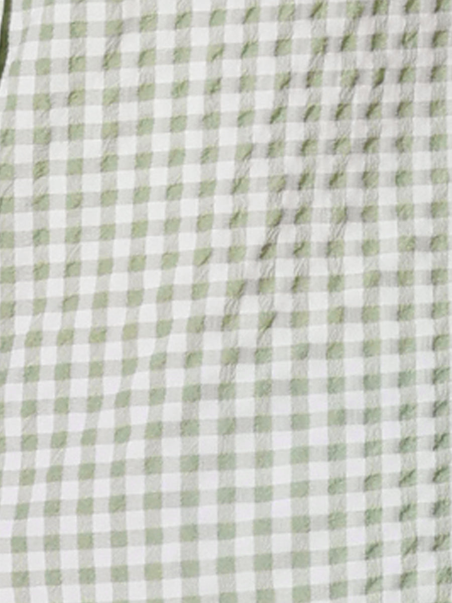 Plaid Puff Short Sleeve Gingham Peter Pan Collar Button Down Shirt