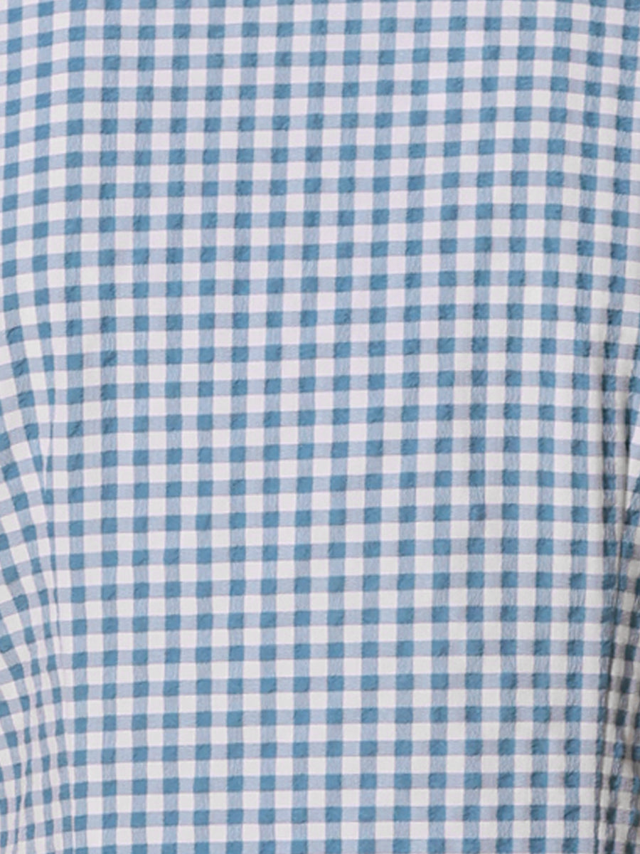 Plaid Puff Short Sleeve Gingham Peter Pan Collar Button Down Shirt