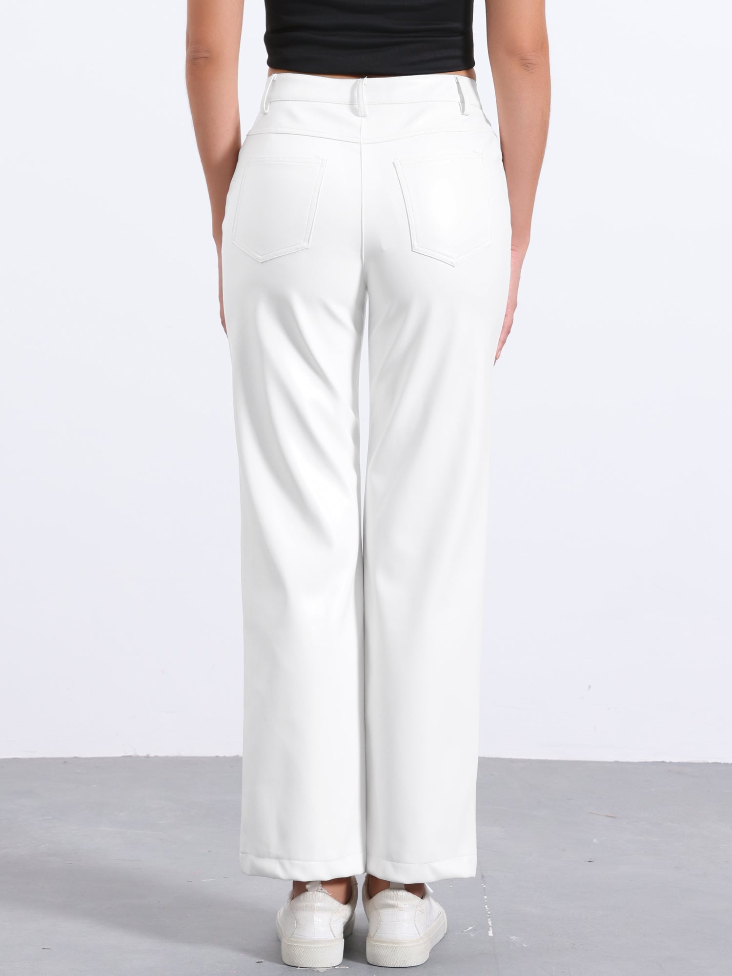 Faux Leather Pants High Waist Straight Leg Casual PU Punk Trousers