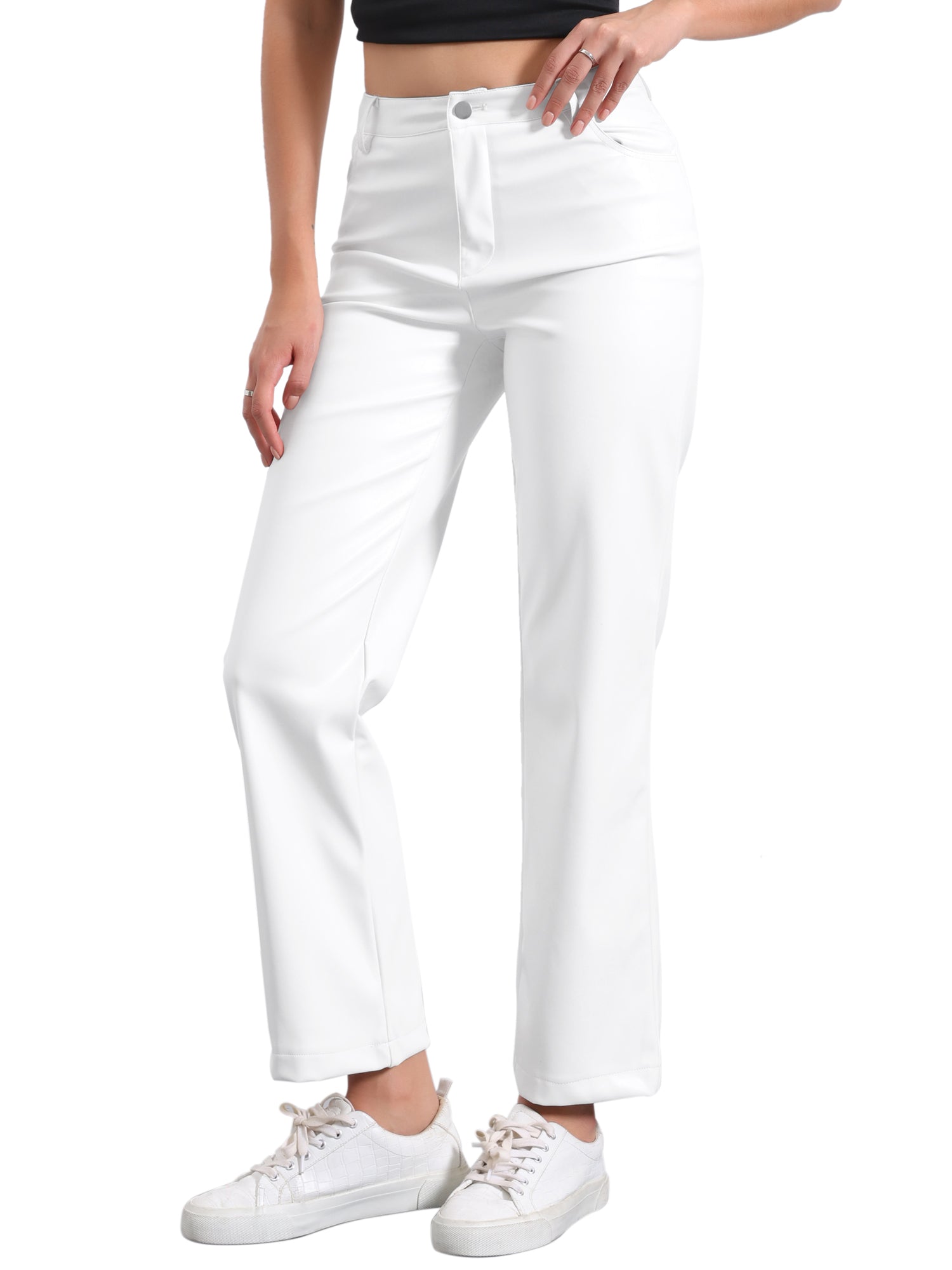 Faux Leather Pants High Waist Straight Leg Casual PU Punk Trousers