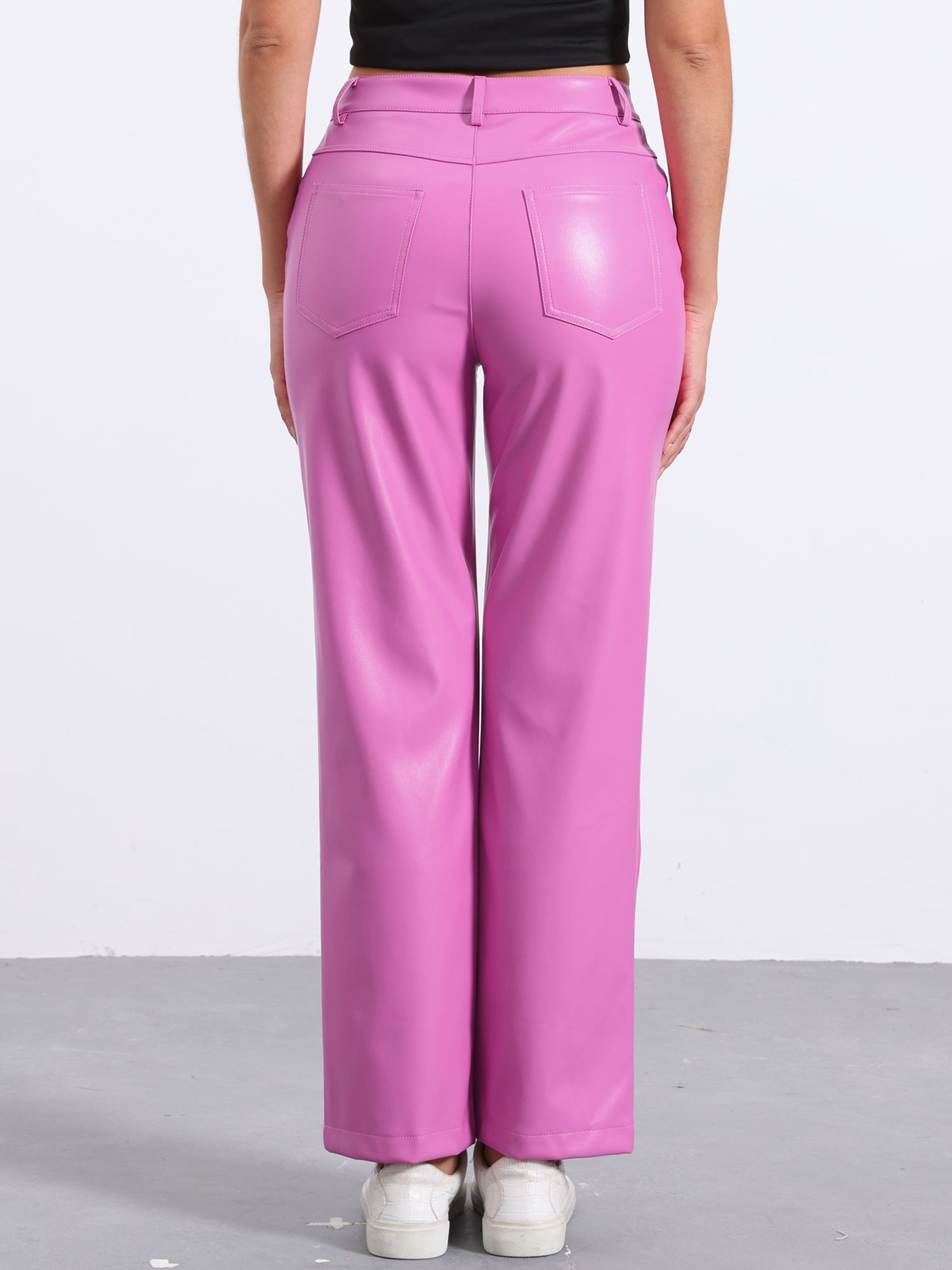 Faux Leather Pants High Waist Straight Leg Casual PU Punk Trousers