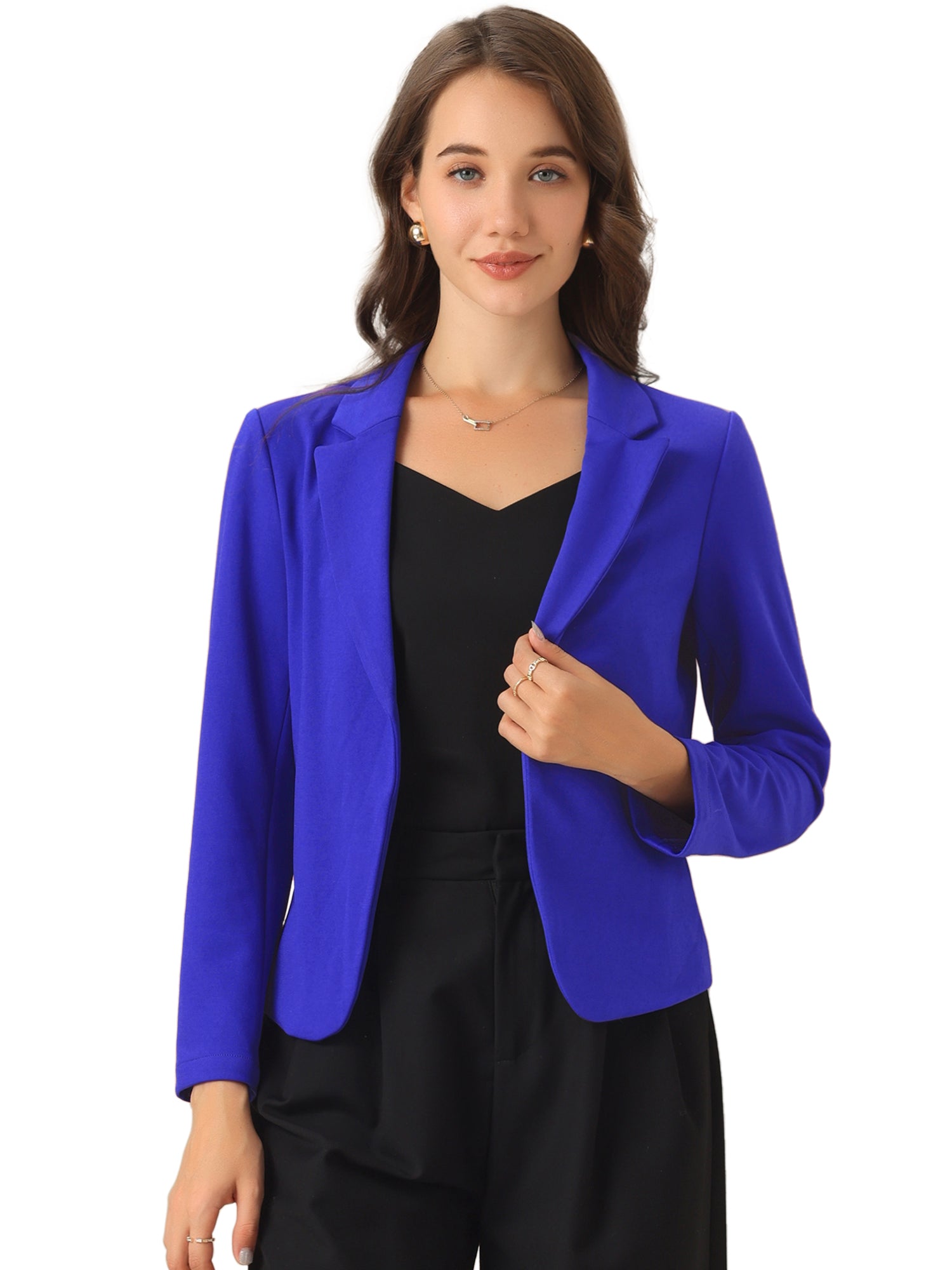 Business Blazer Open Front Office Casual Work Crop Suit Jacket