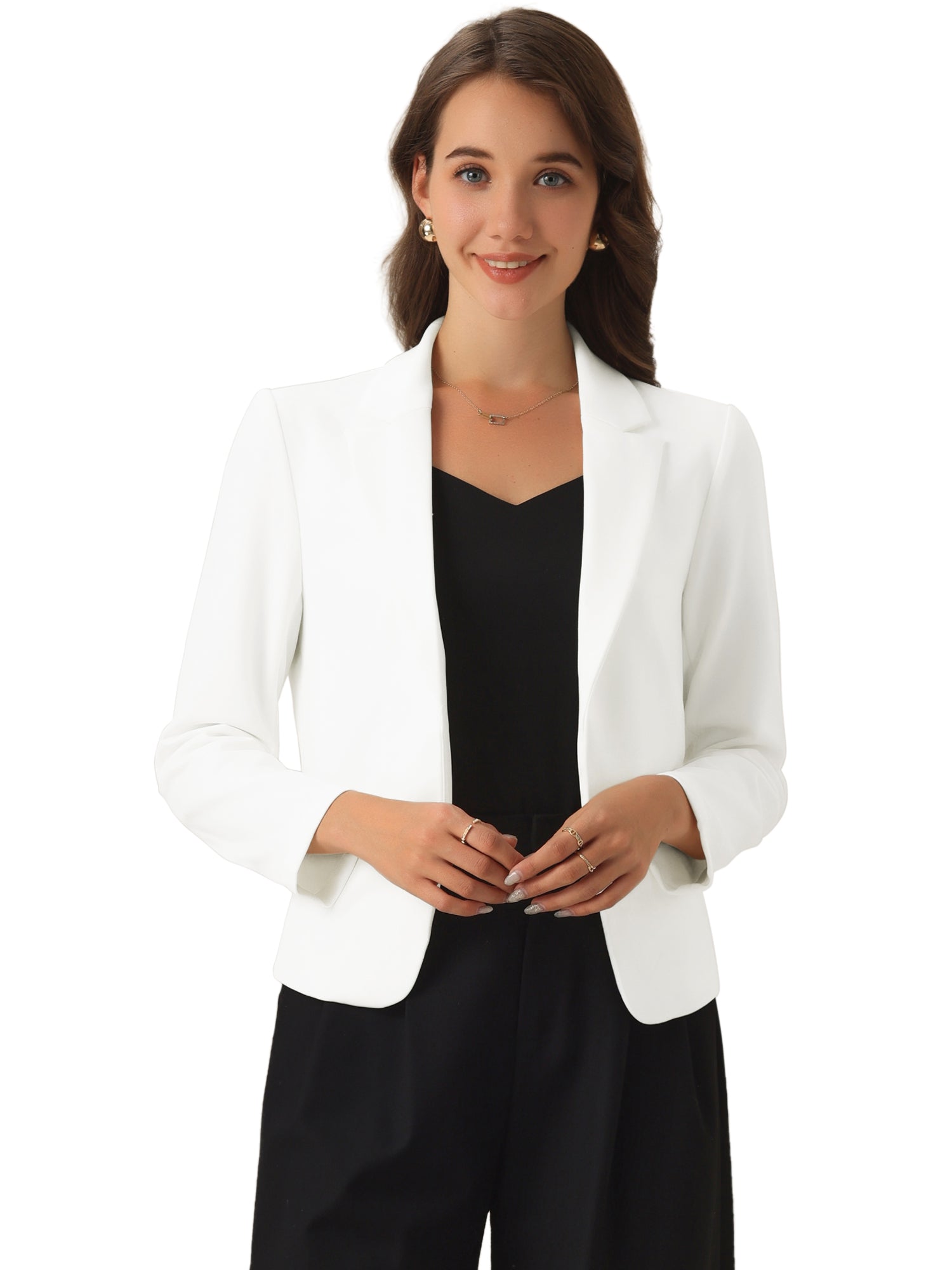 Business Blazer Open Front Office Casual Work Crop Suit Jacket