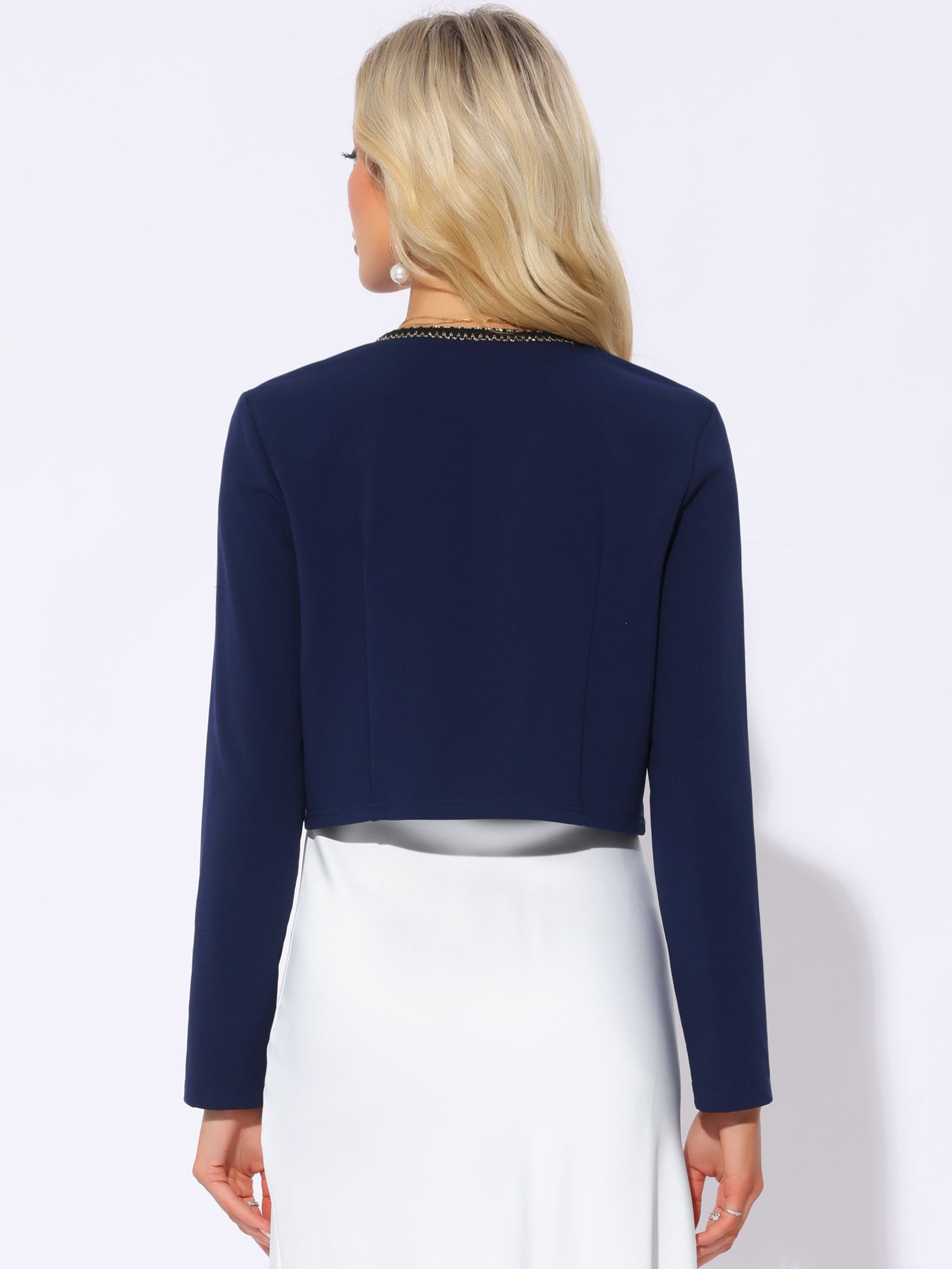 Long Sleeve Contrast Trim Cropped Jacket Bolero Shrug