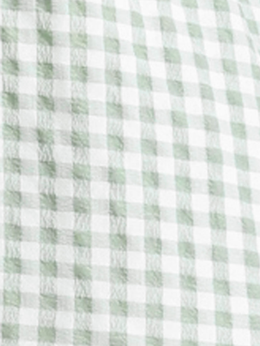 Ruffle Trim V Neck Button Decor Plaid Gingham Tiered Midi Dress