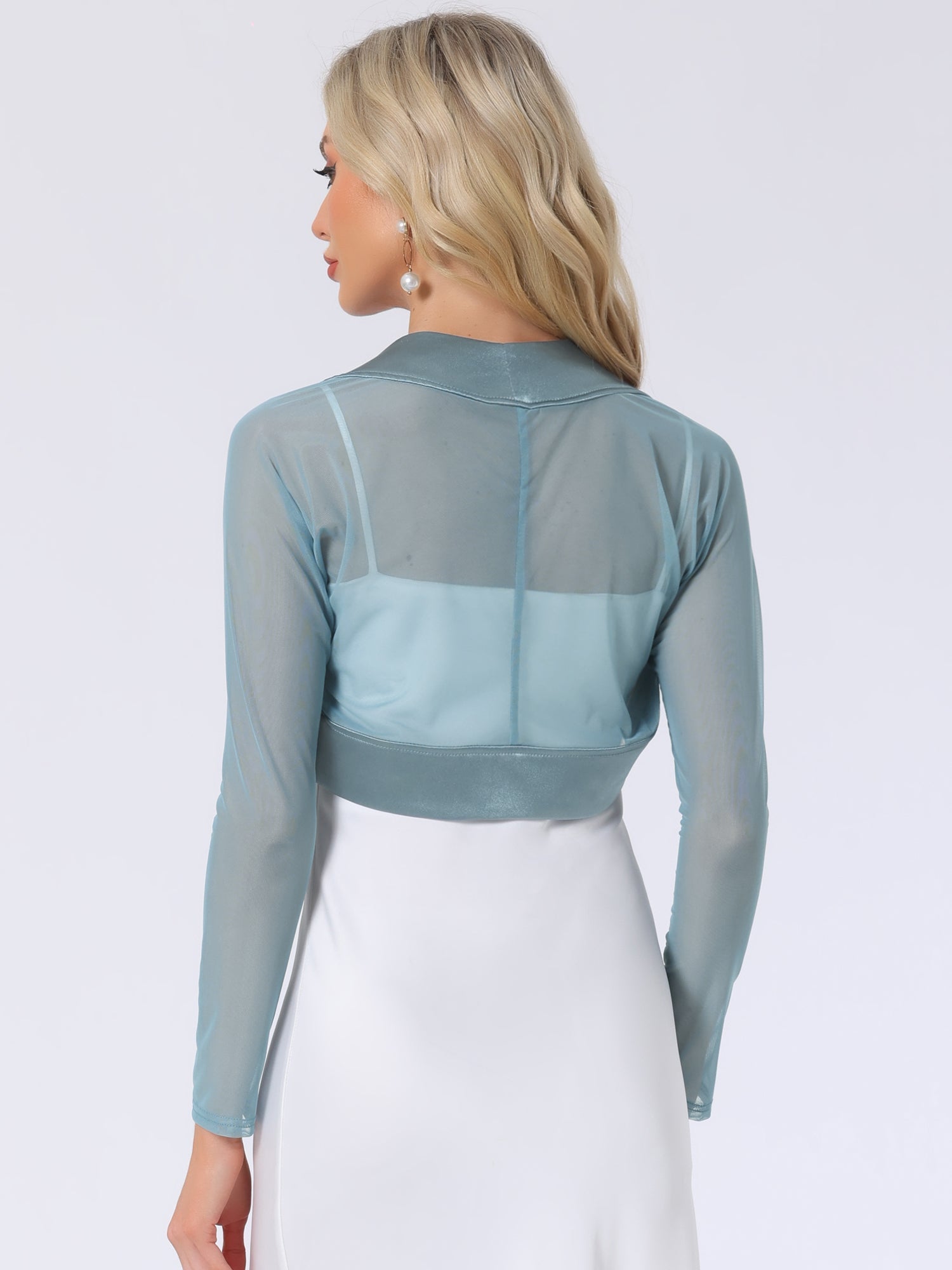 Satin Mesh Sheer Open Front Elegant Cropped Bolero Shrugs