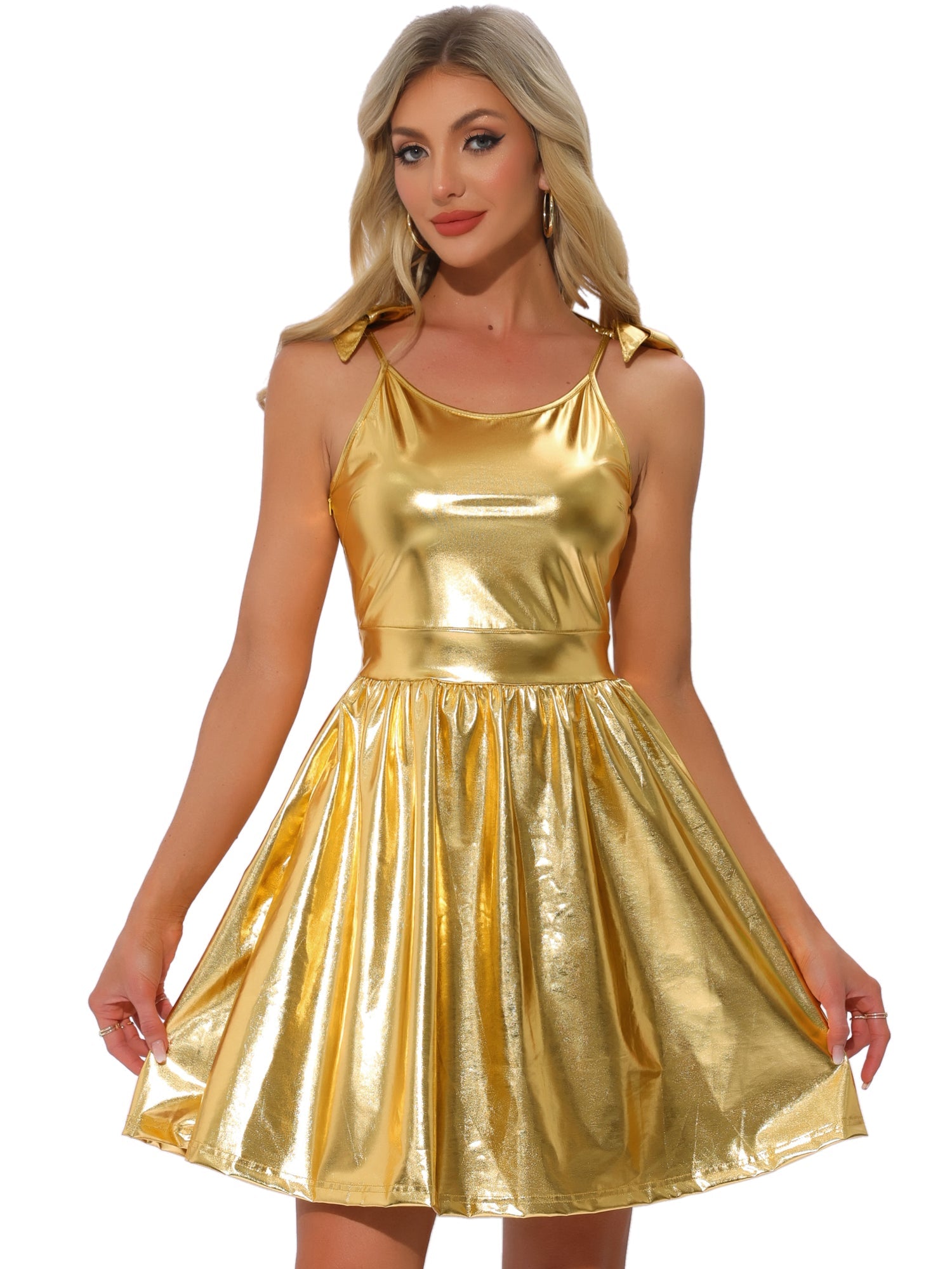 Spaghetti Straps Metallic A-Line Sleeveless Party Mini Dress